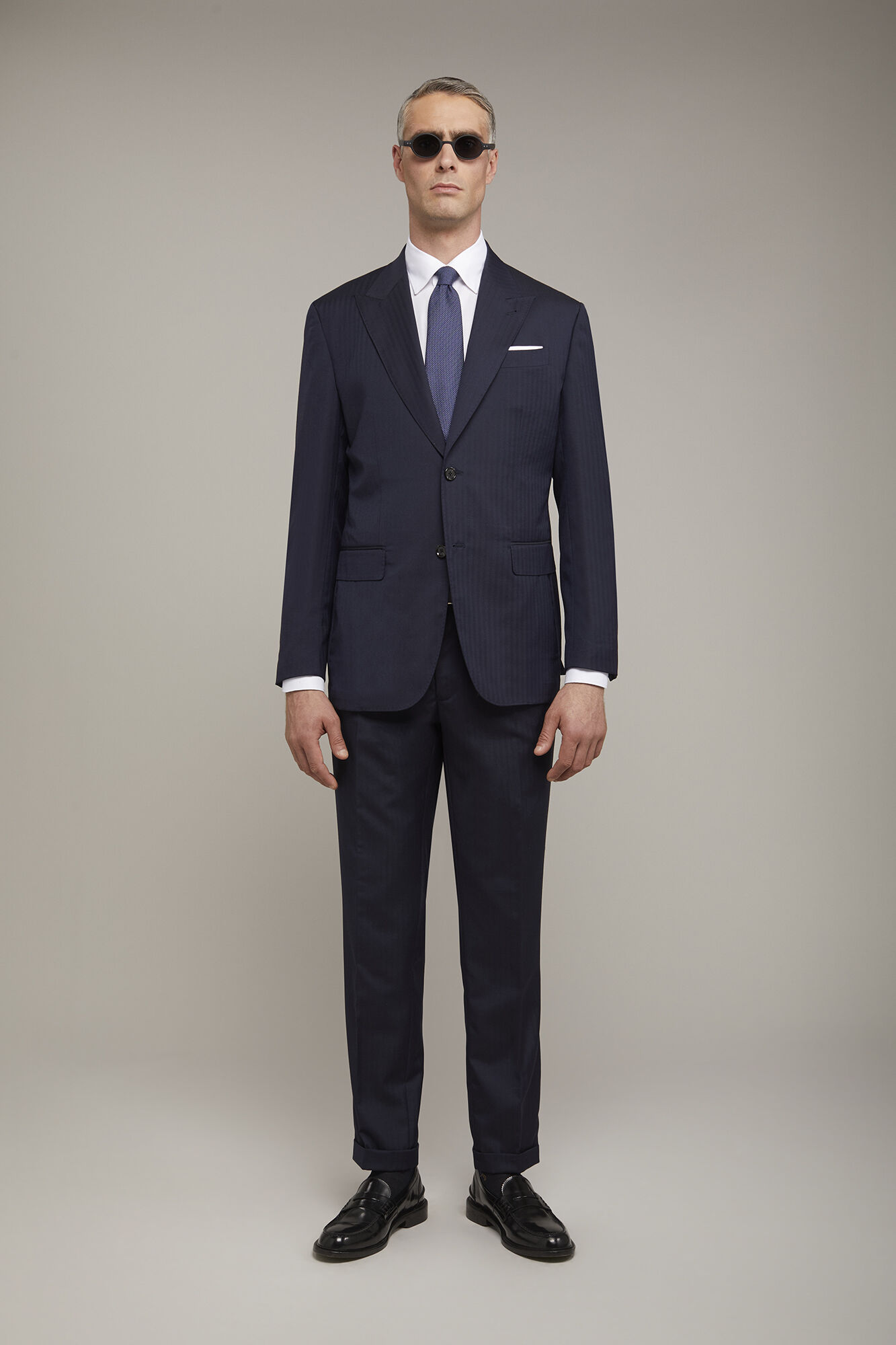 Abito uomo Wool Blend monopetto tessuto con disegno herringbone regular fit