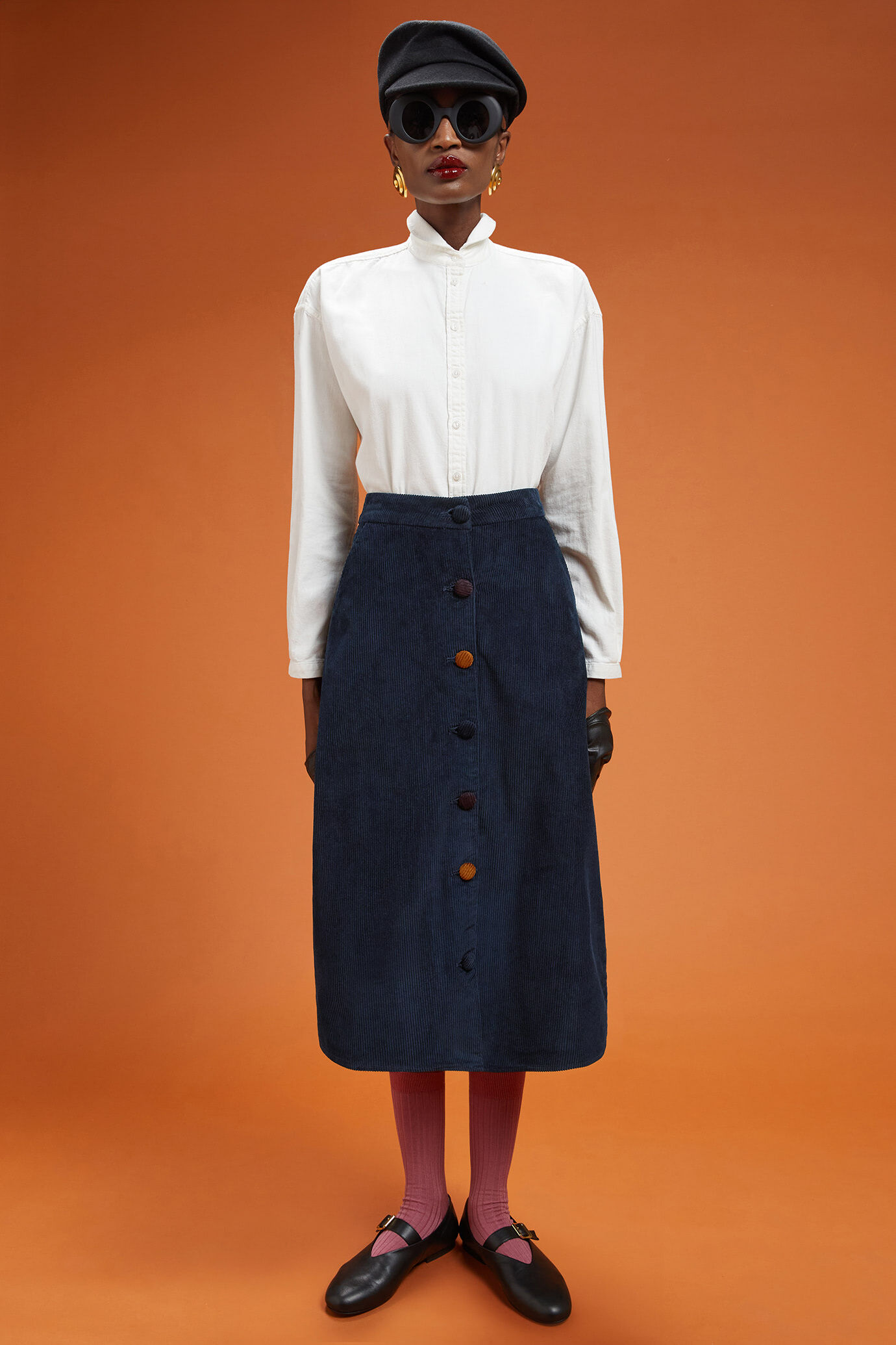 Jupe midi pour femme, coupe classique, en velours rayé uni image number 0