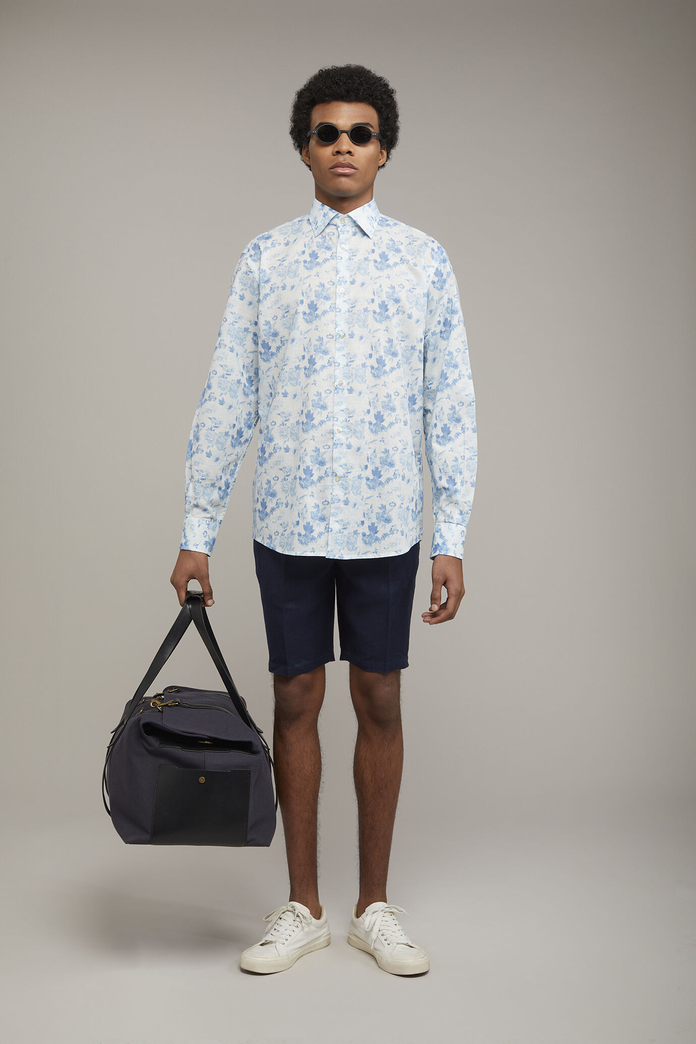 Men&rsquo;s printed casual shirt with classic collar 100% cotton muslin fabric comfort fit image number 0