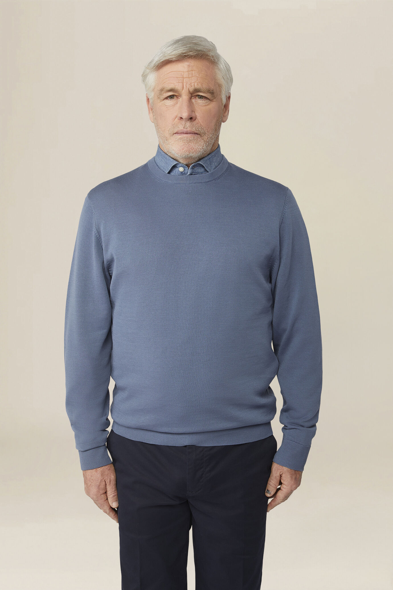 Pull col rond homme 100% coton bio-washed image number 0