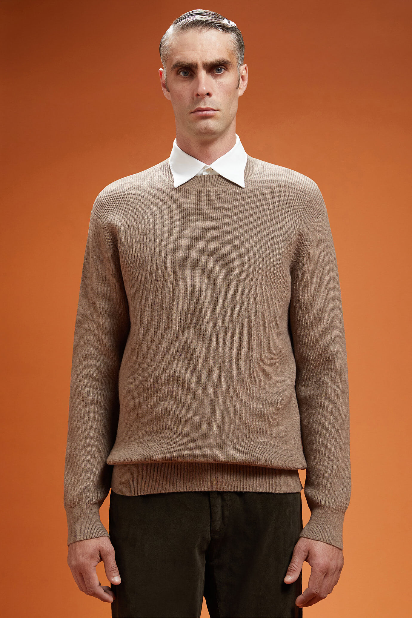 Pull homme, col rond, en côtes anglaises, coupe classique image number 0