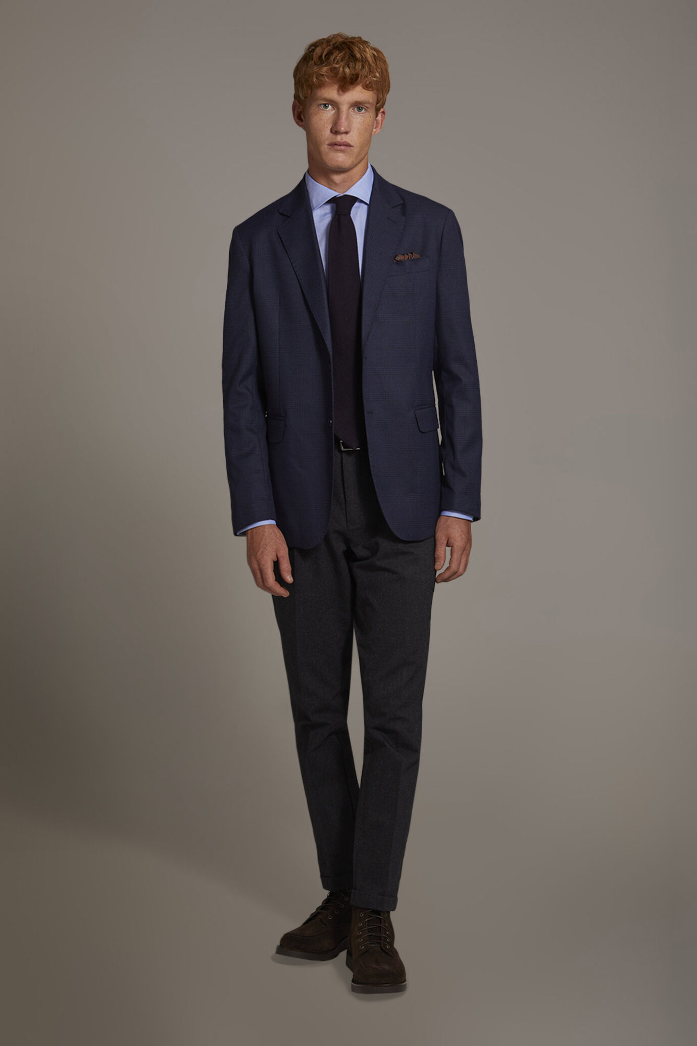 Single-breasted jacket with flap pockets in prince of wales fabric made in Italy image number 1