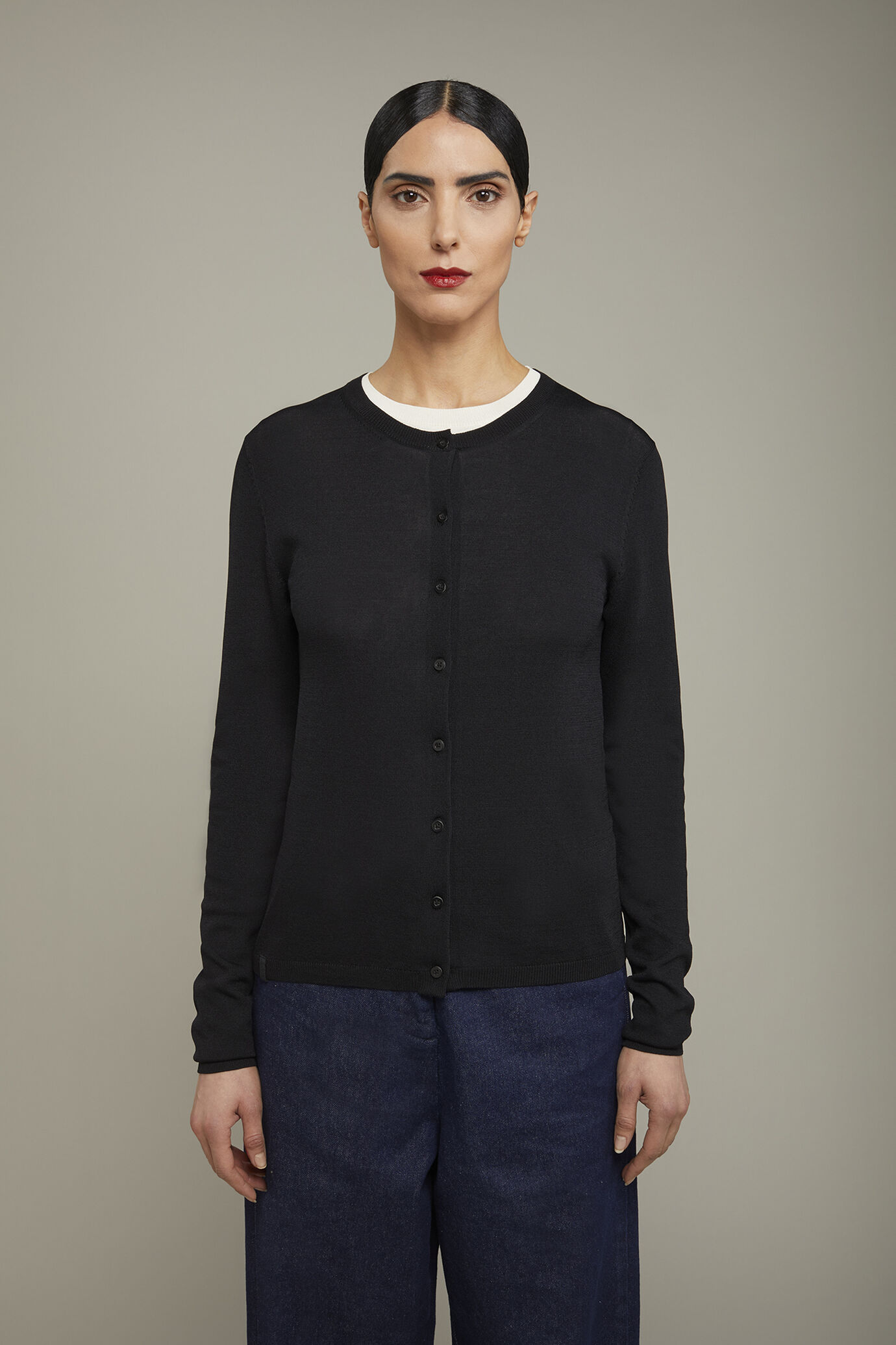 Cardigan donna girocollo tinta unita regular fit