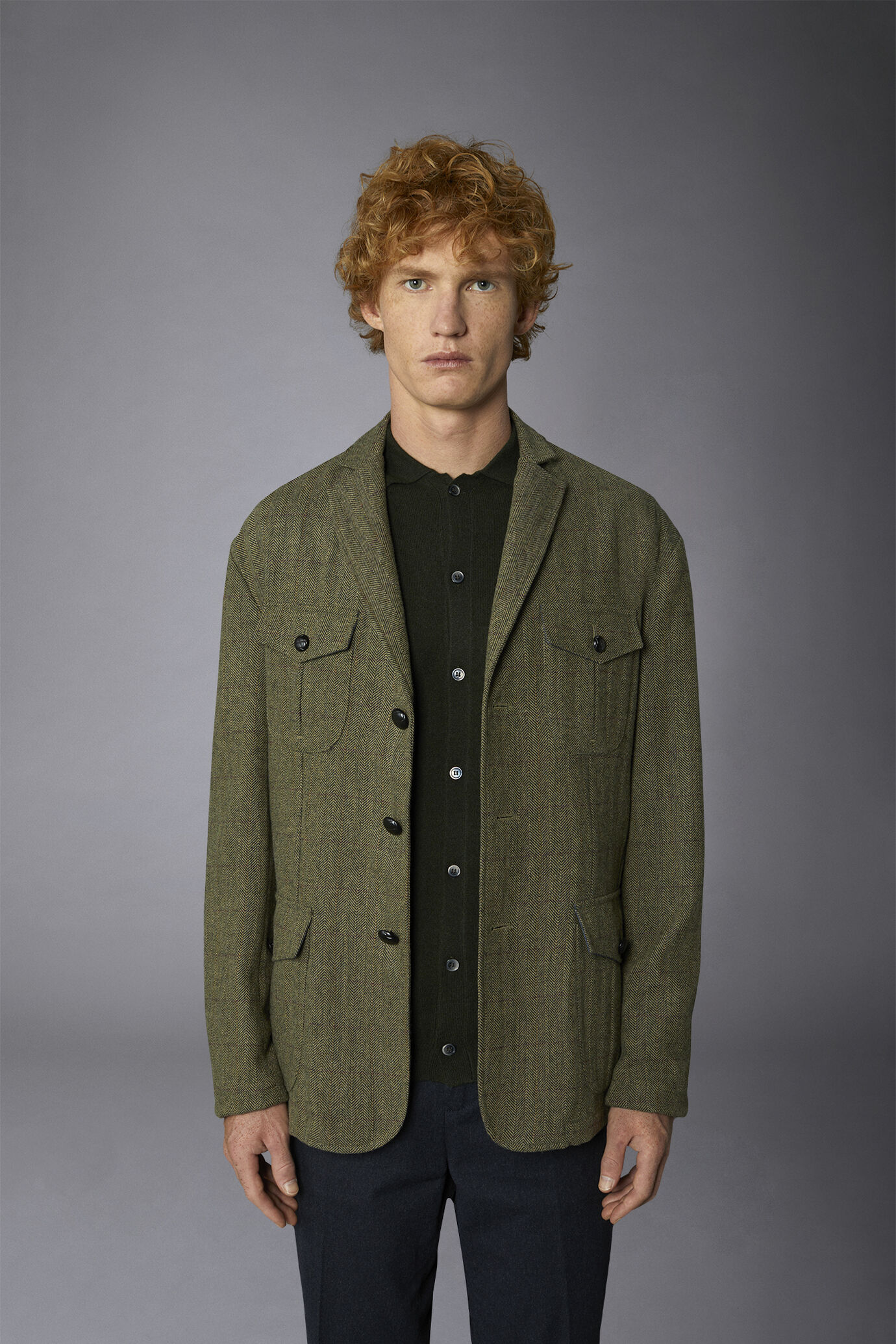 Genderless wool blend field jacket with herringbone pattern regular fit image number 4