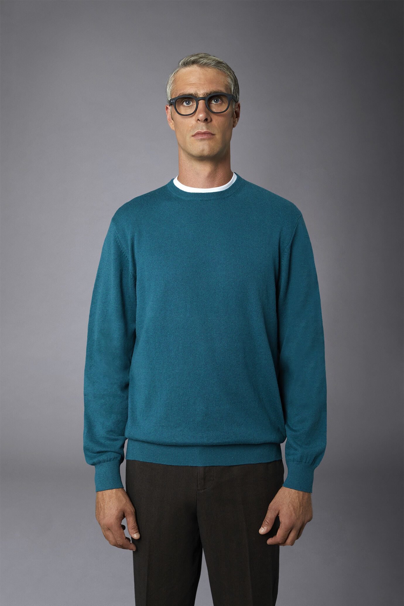 Pullover mit Rundhalsausschnitt aus Wolle und Baumwolle image number 2