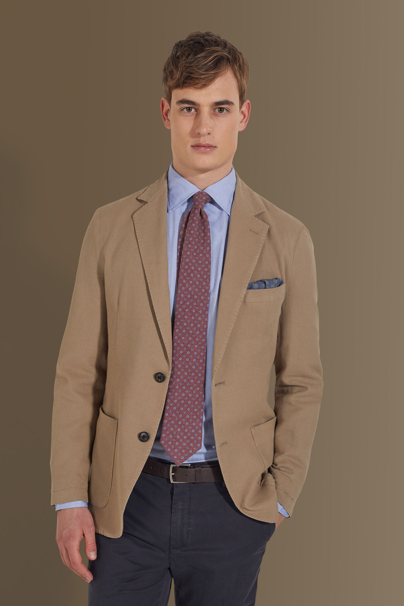 Giacca monopetto uomo con tasche a toppa tessuto lino e cotone image number 2