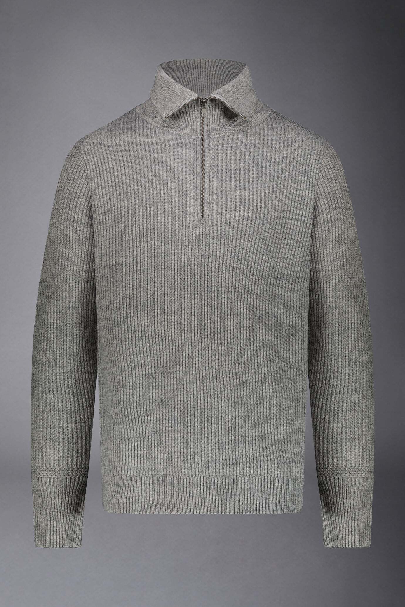 Men's wool-blend zip neck sweater with English rib knit regular fit image number 4