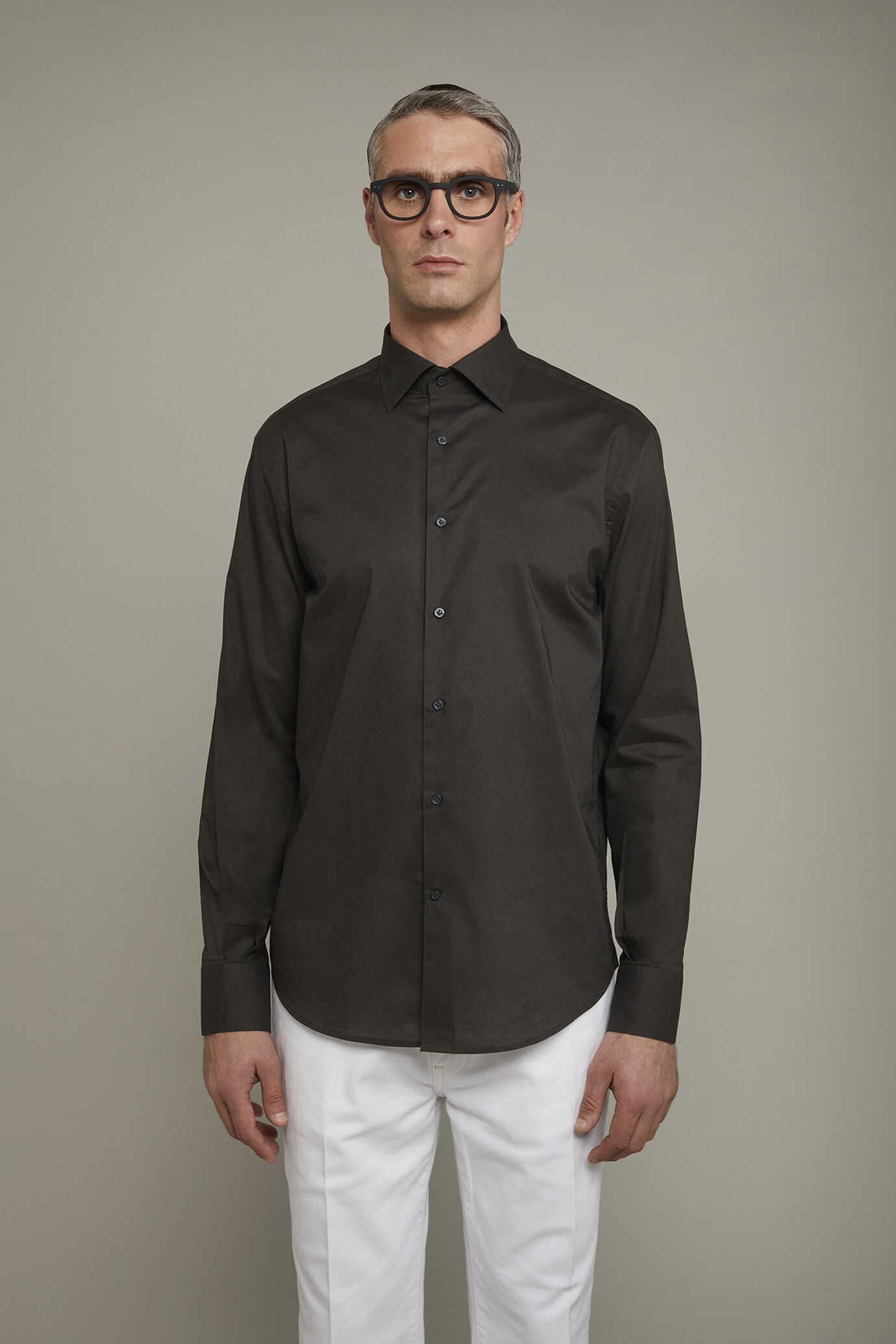 Camicia casual uomo collo classico 100% cotone tessuto mussola tinta unita comfort fit