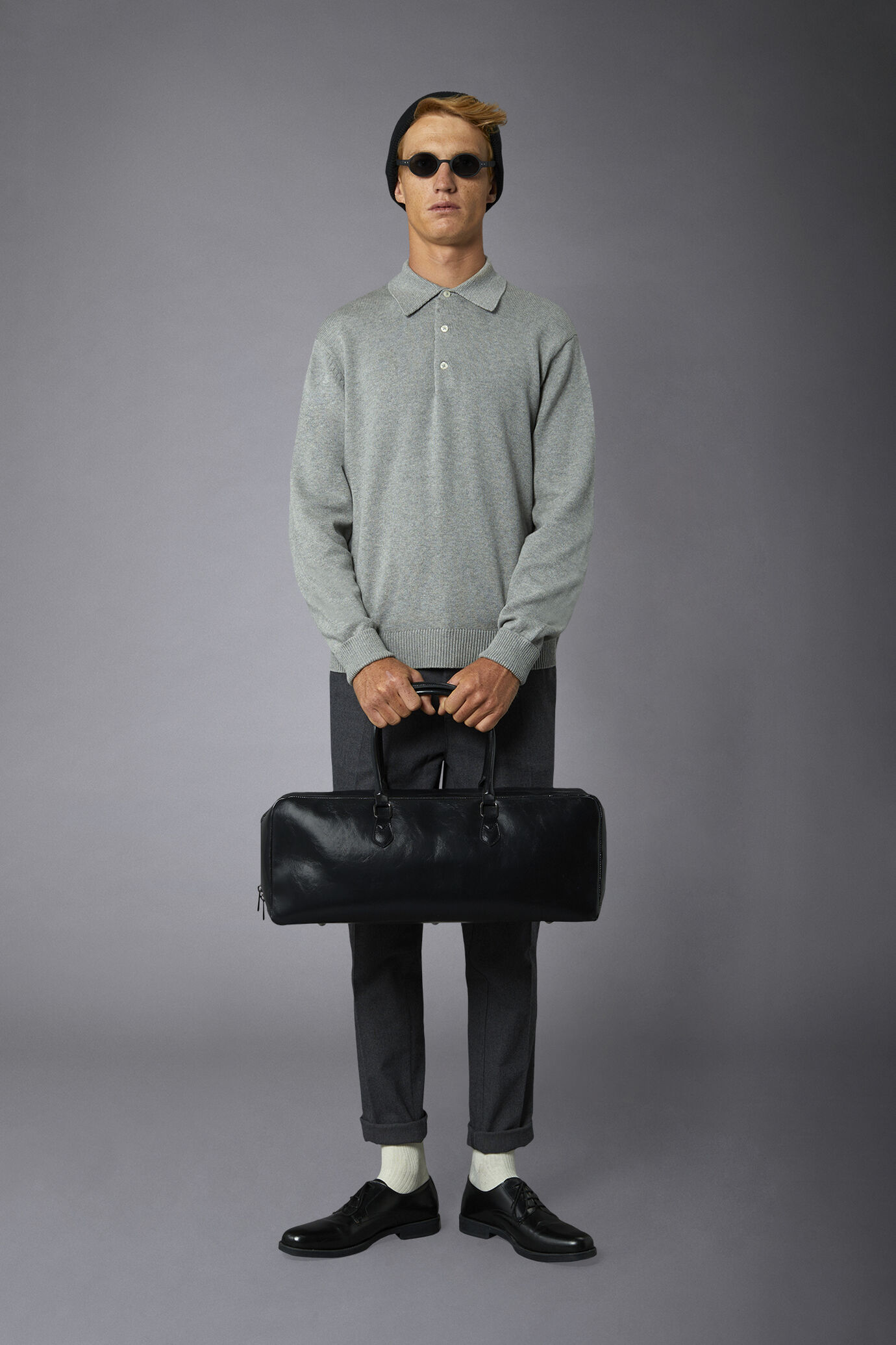 Polo in maglia uomo manica lunga in lana e cotone regular fit image number 0