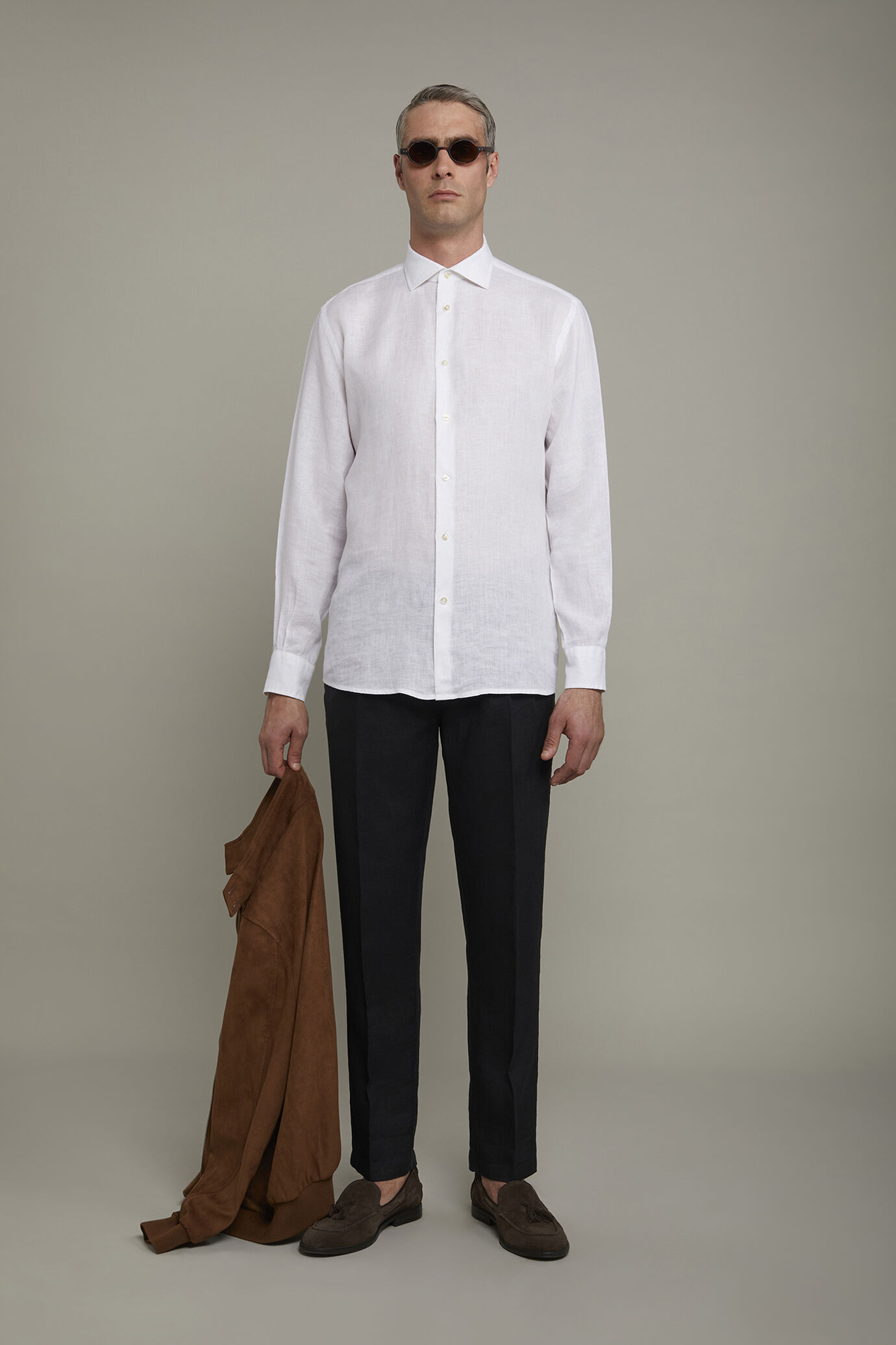 Camicia casual uomo collo classico 100% lino comfort fit