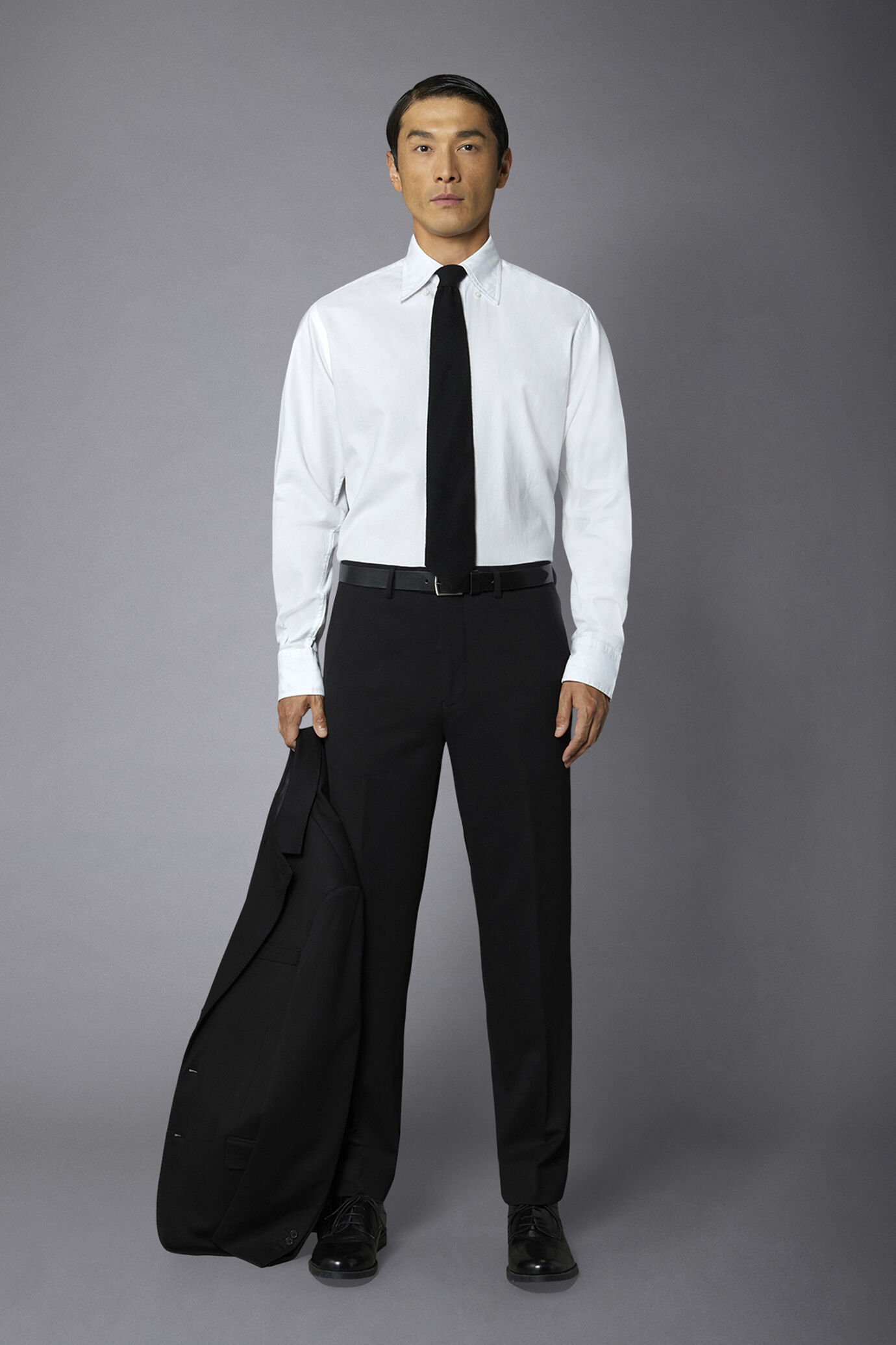 Flat front regular fit jersey trousers
