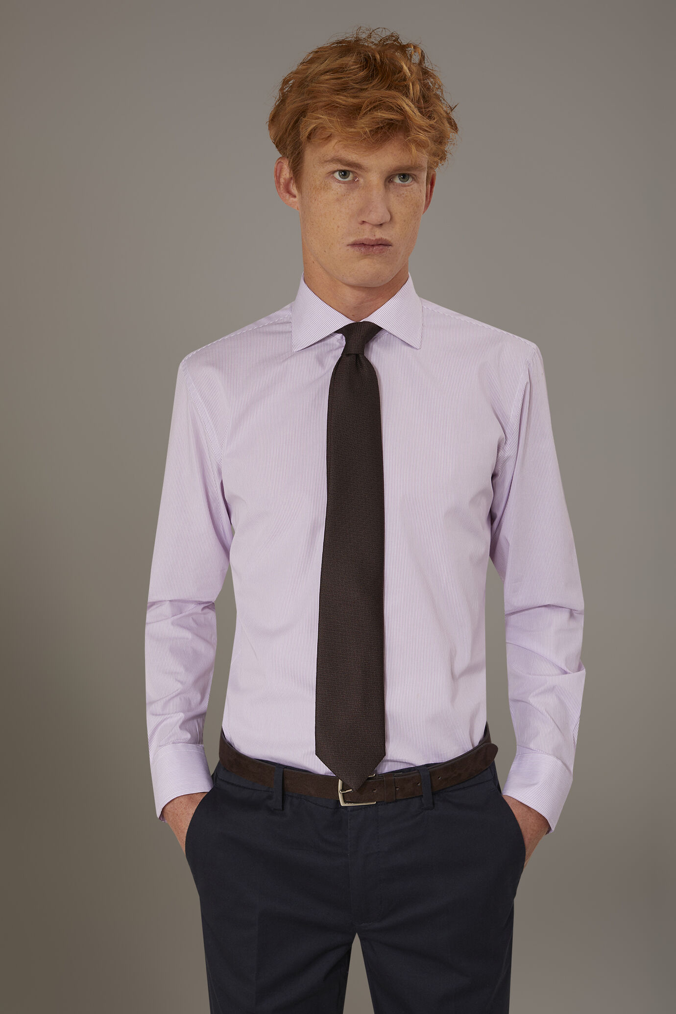 Classic shirt with french collar slim fit yarn dyed thin stripes image number 0