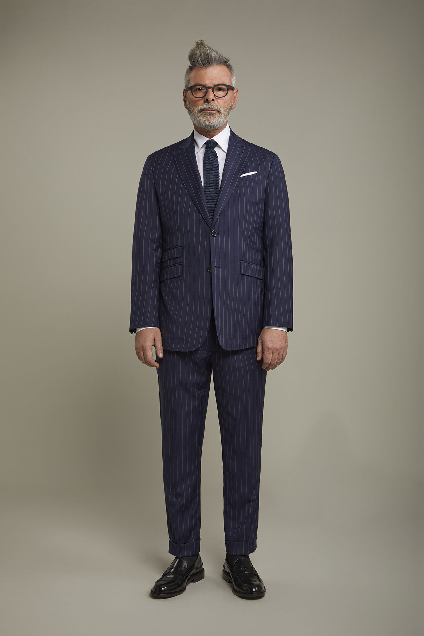 Men's single-breasted Wool Blend suit with regular fit pinstripe design