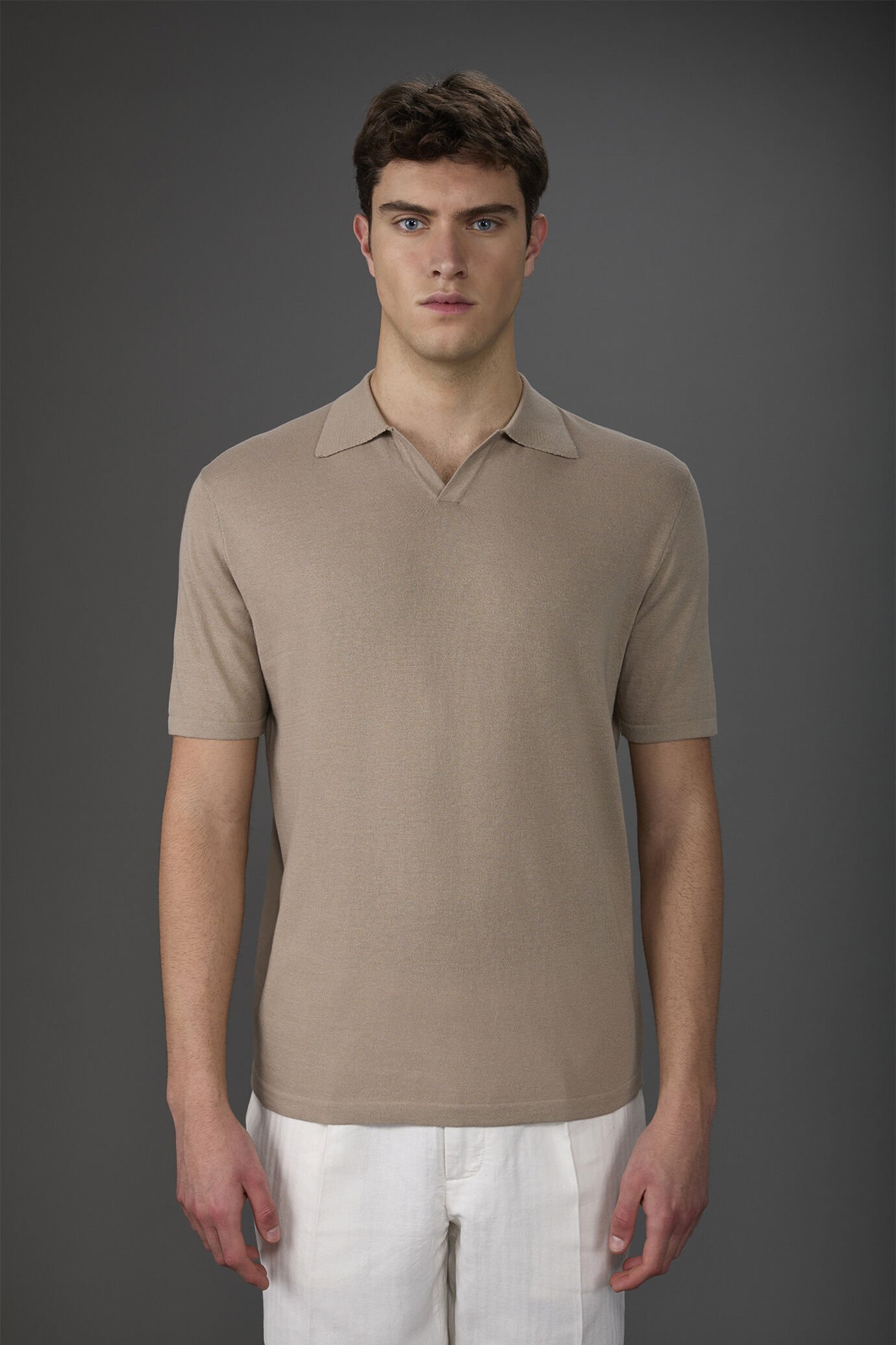 Polo uomo in maglia maniche corte con collo derby e 100% cotone crepe