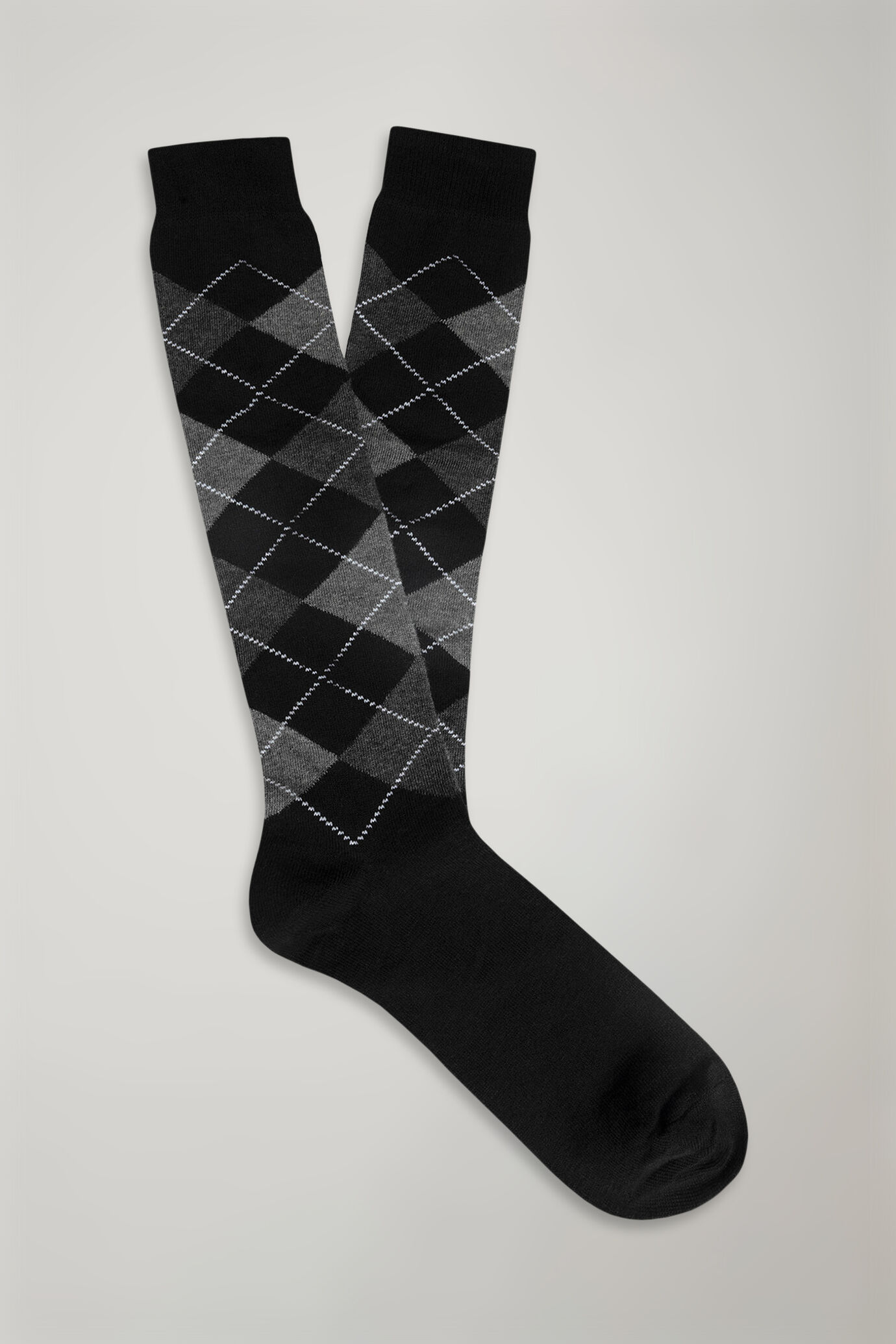 Men's knitted long socks with rhombuses pattern made in Italy