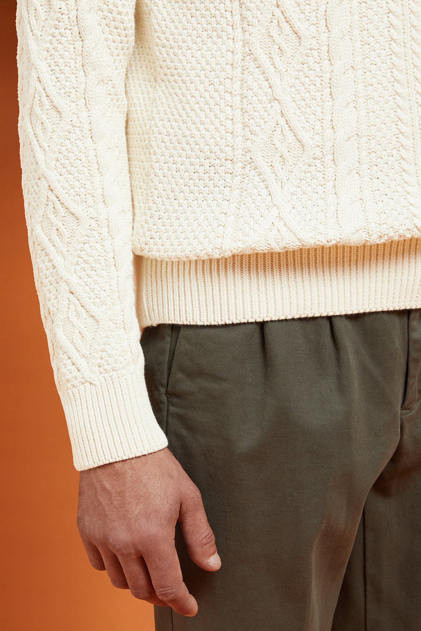 Pull homme à col rond, 100% coton, ouvrage tissé, coupe classique image number 2