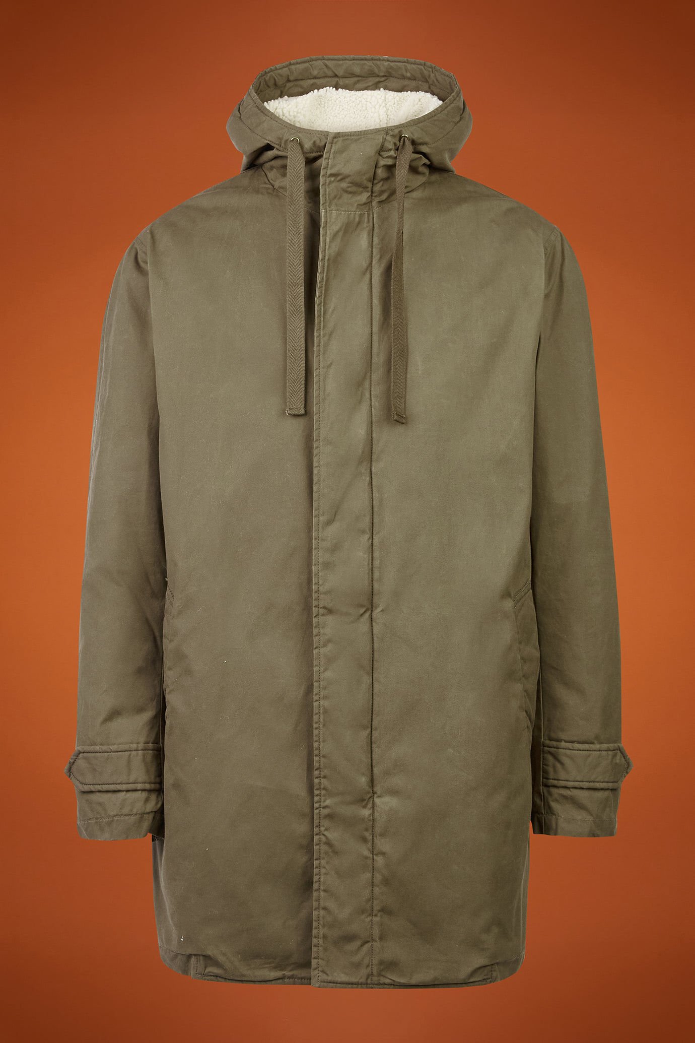 Parka homme à capuche, en tissu ciré avec fourrure en peau lainée, coupe confort image number 4