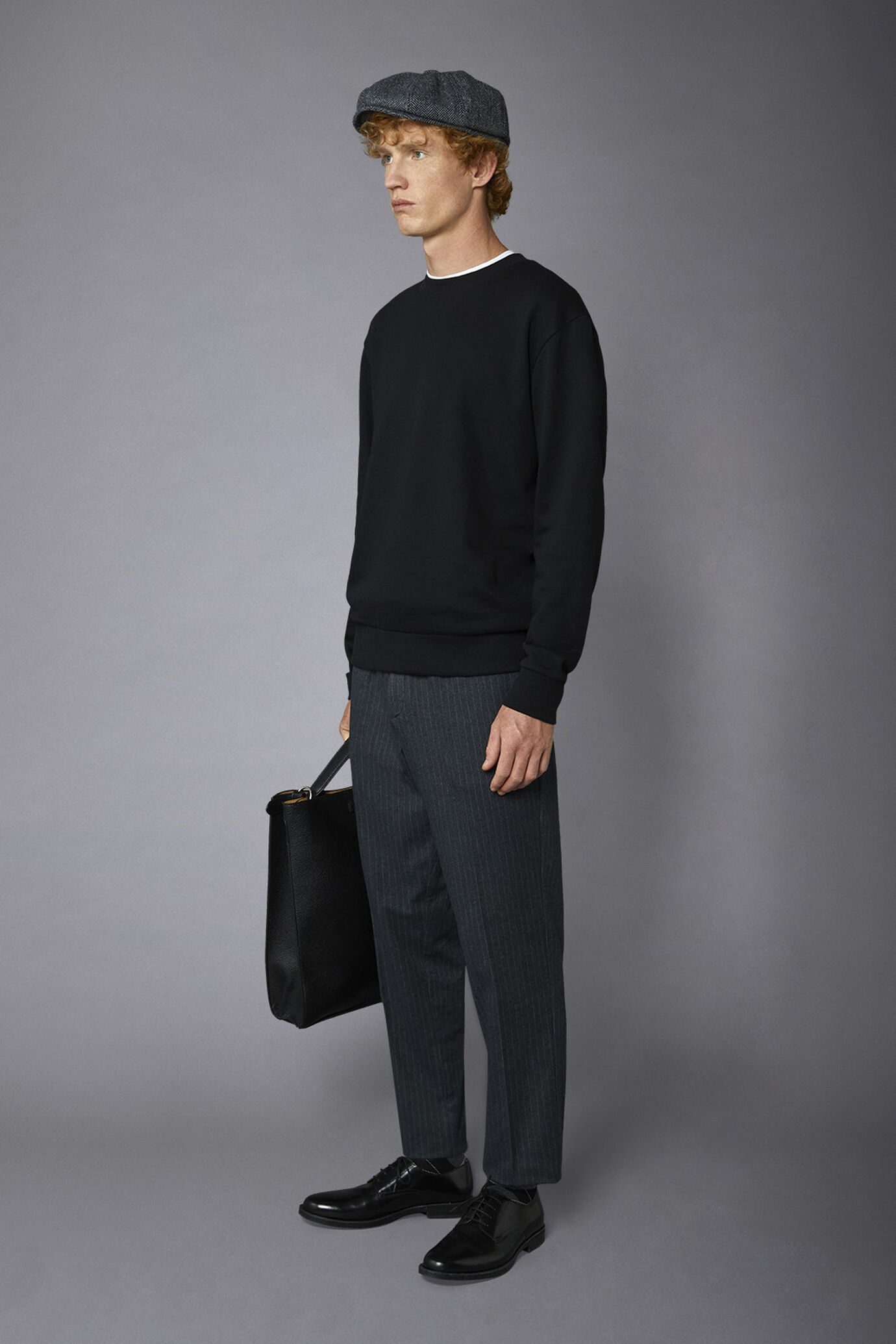 Pantalone chino uomo tessuto in cotone mano lana gessato comfort fit image number 1