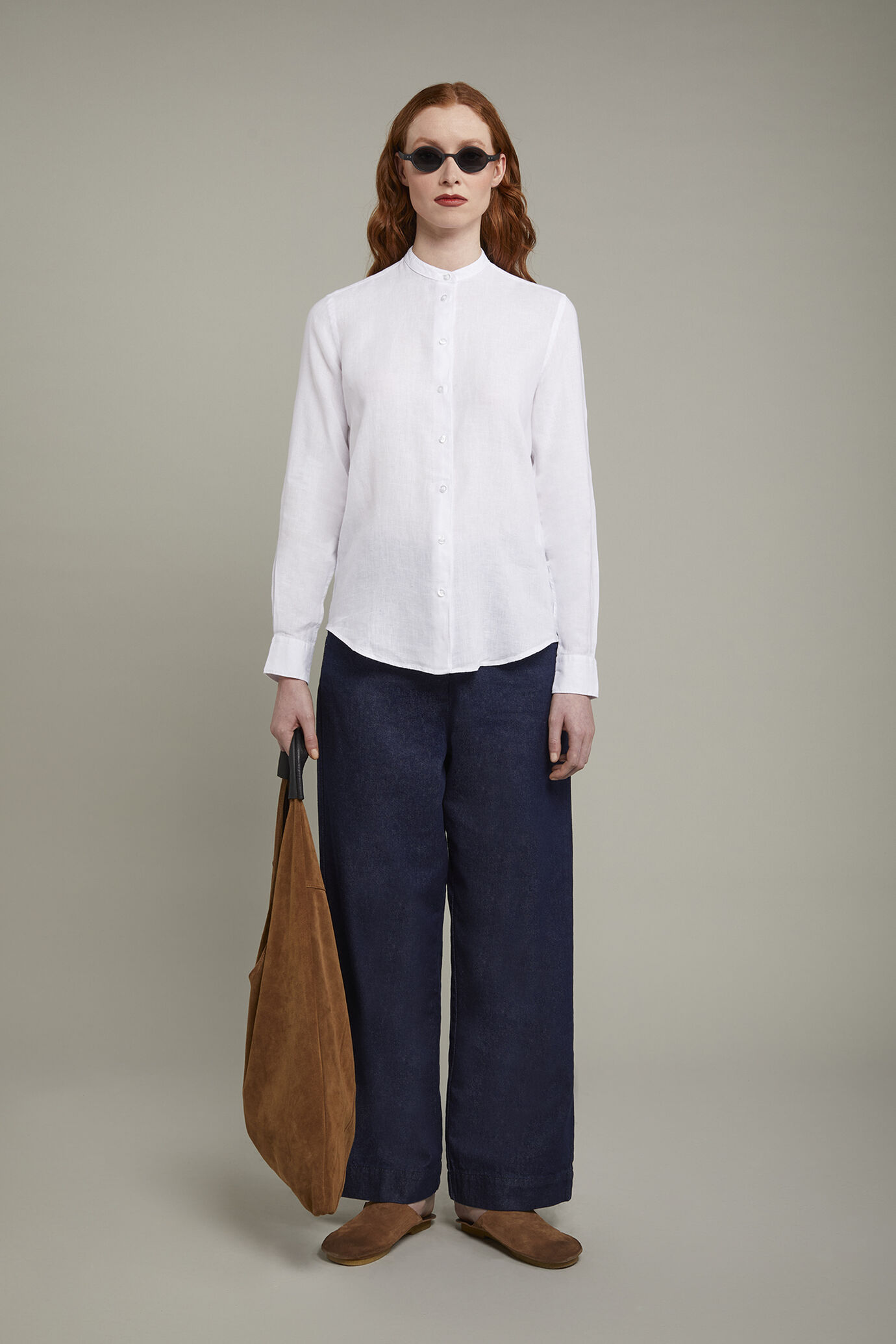 Camicia donna con collo coreano 100% lino image number 0