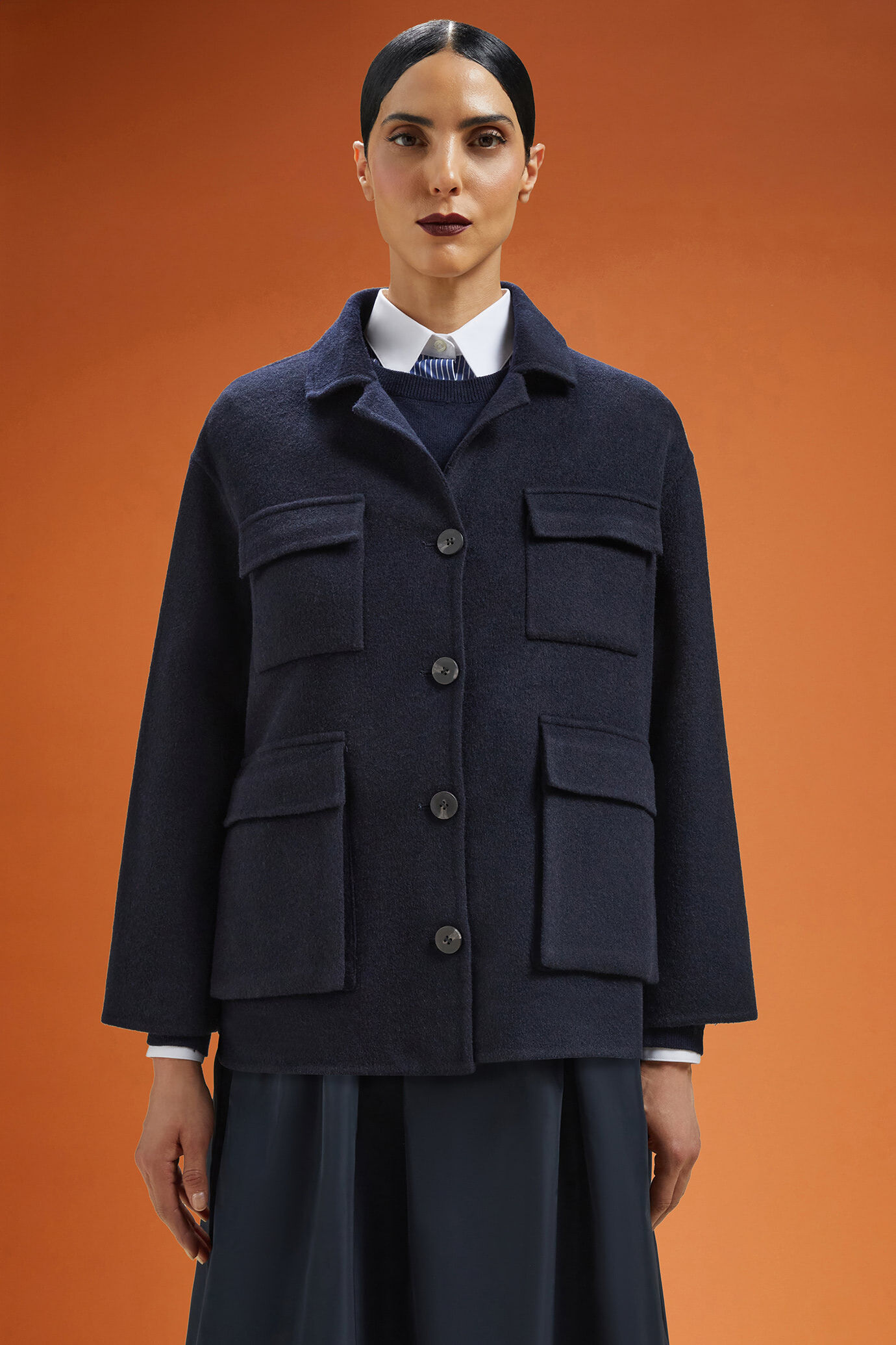Jupe En Laine Bleue TESSUTIO - Taille 16 - Doublée, Ceinturée - Occasion Très Bon état