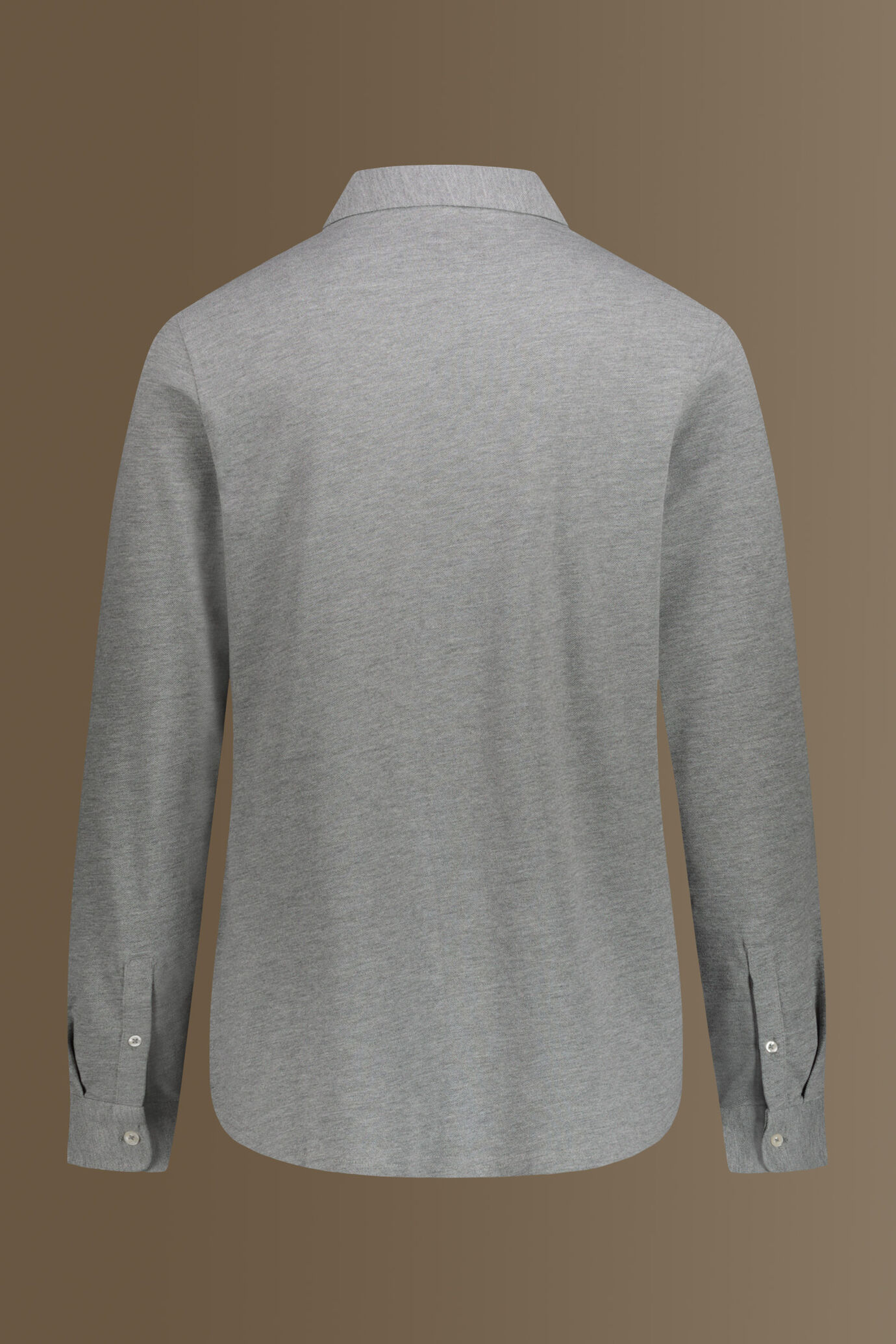 Polo uomo camicia manica lunga misto cotone piquet tinta unita grey image number 1