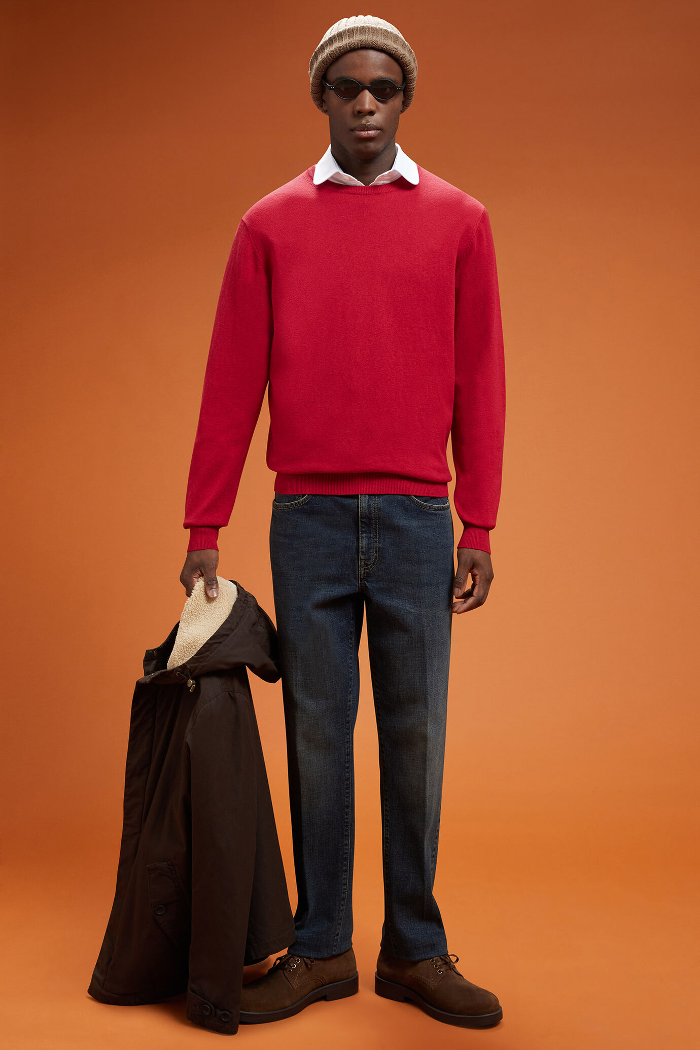 Pull homme à col rond, en laine et coton, coupe classique image number 1