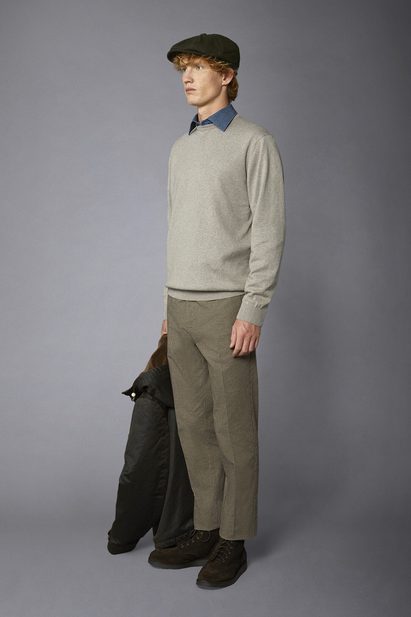 Pantalone chino uomo tessuto in cotone mano lana pied de poule regular fit image number 1