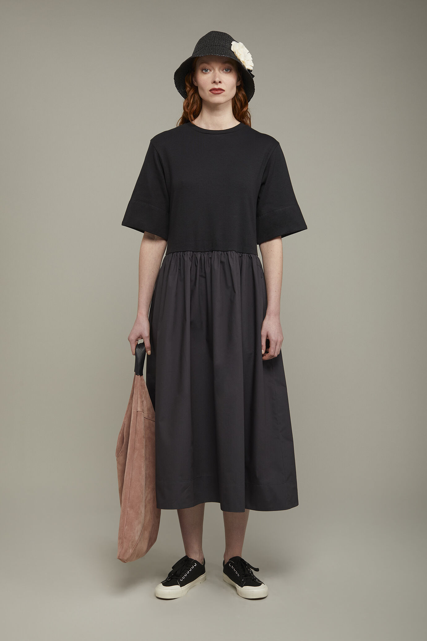 Zweifarbiges Midikleid f&uuml;r Damen aus 100 % Baumwolljersey in normaler Passform image number 0