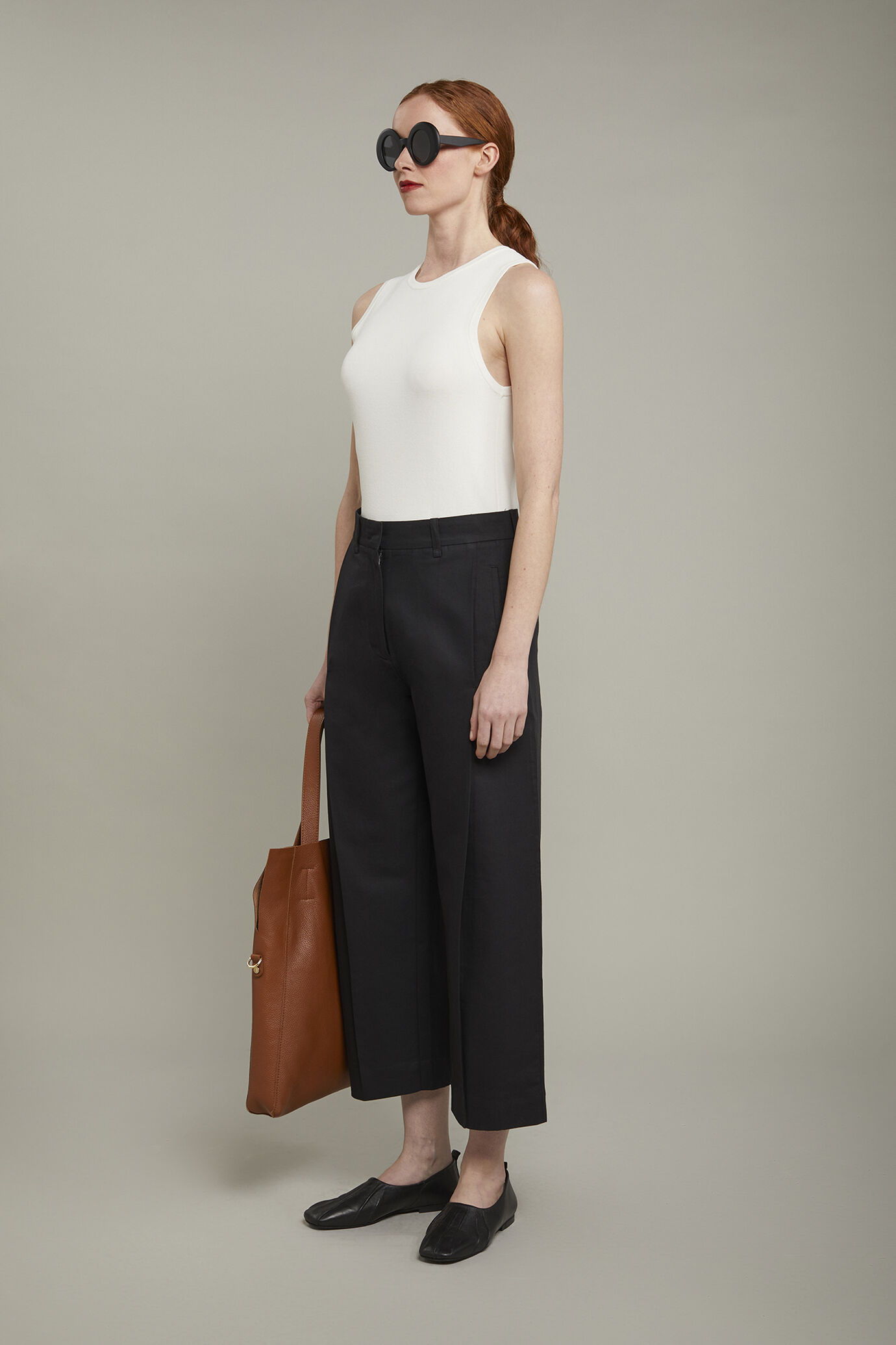 Pantalone donna a gamba larga misto lino e cotone regular fit image number 1