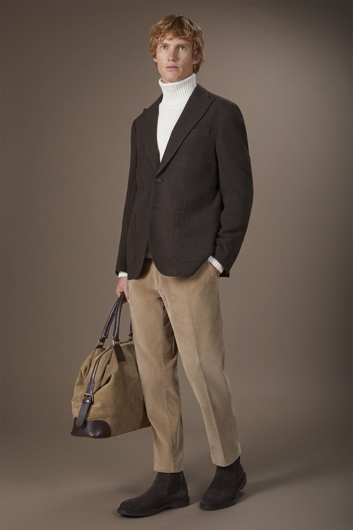 Veste homme simple boutonnage en laine mélangée et motif Herringbone coupe regular fit