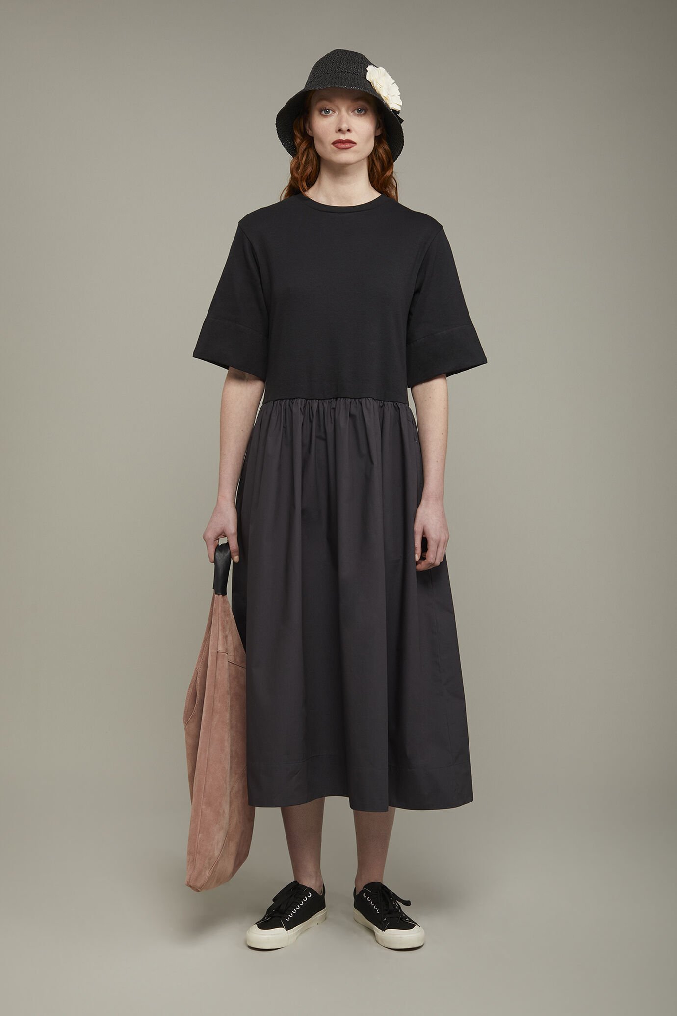 Women’s two-tone 100% cotton midi dress in jersey regular fit image number 0