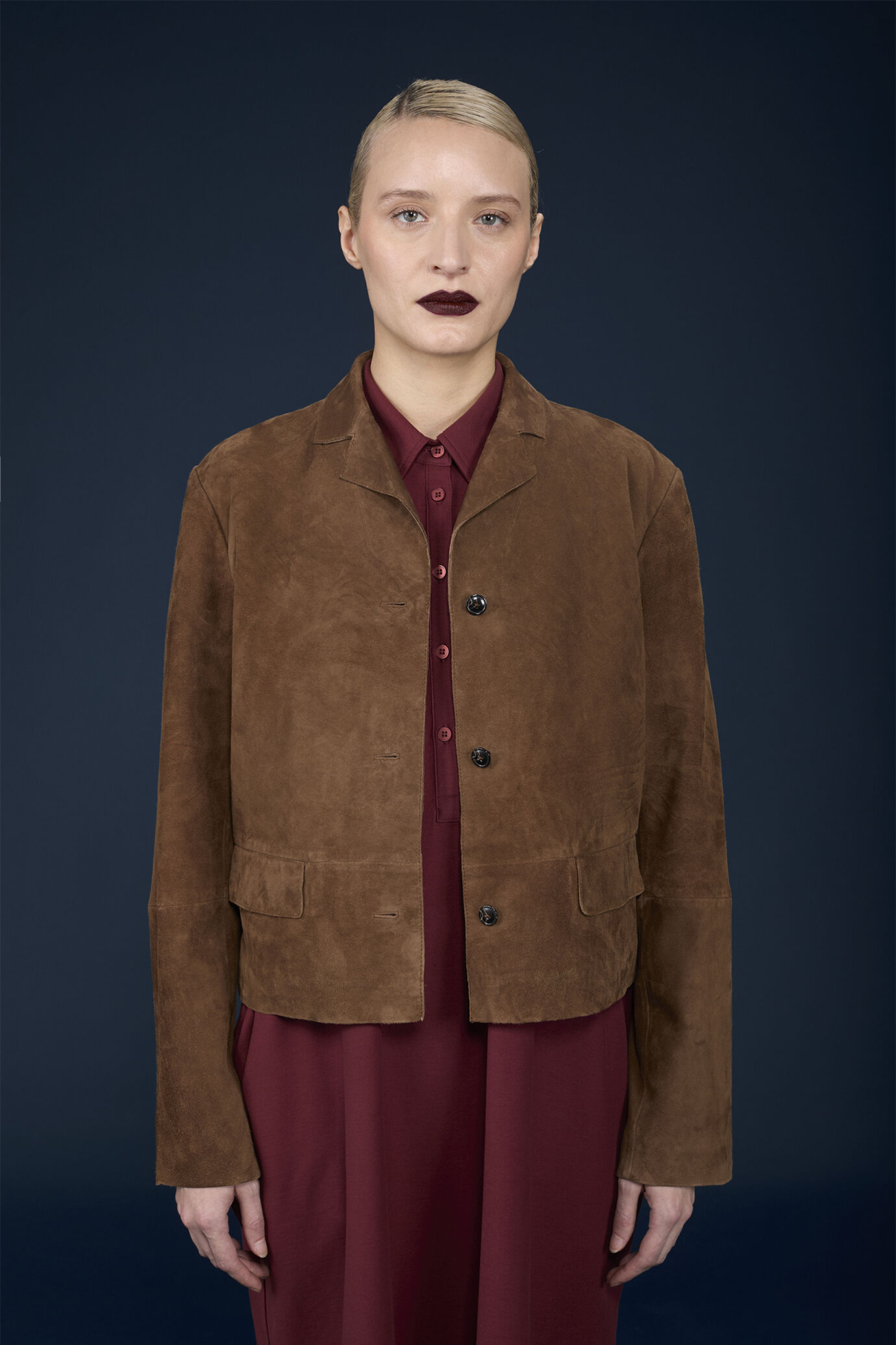 Women's regular fit short jacket in 100% genuine suede image number 1