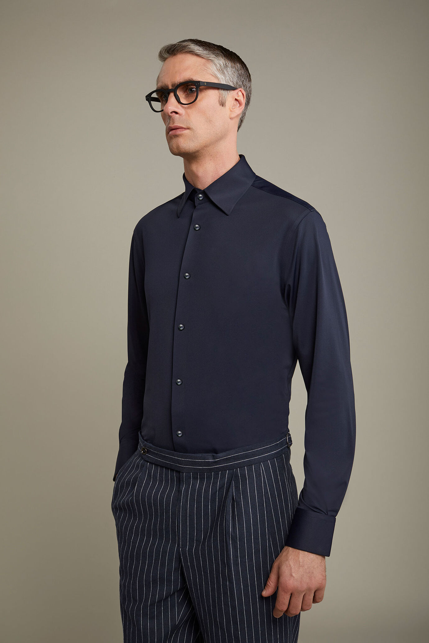 Polo camicia uomo a manica lunga con collo classico 100% cotone piquet regular fit image number 2