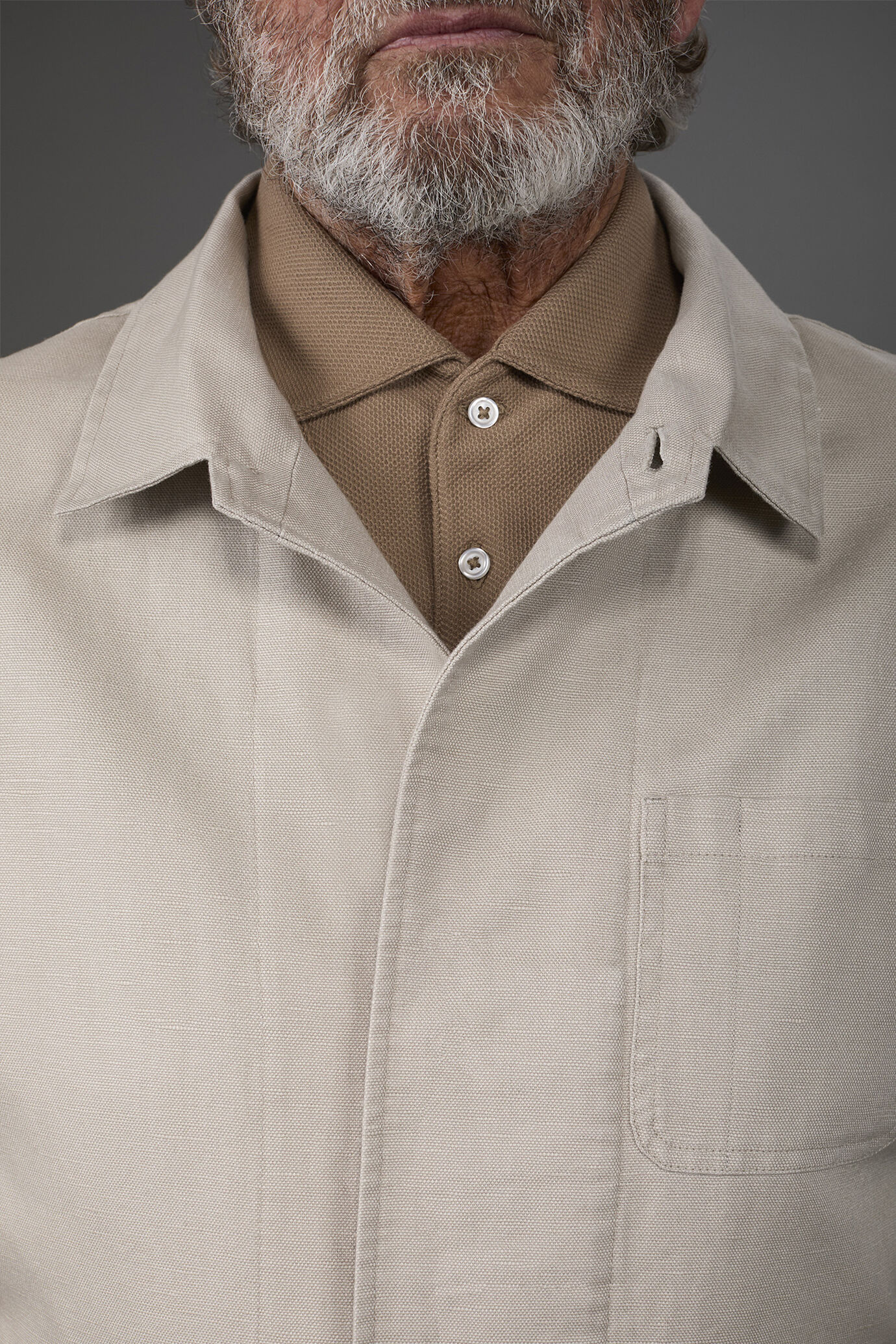 Shirt jacket with patch pockets, washed linen and cotton blend image number 2
