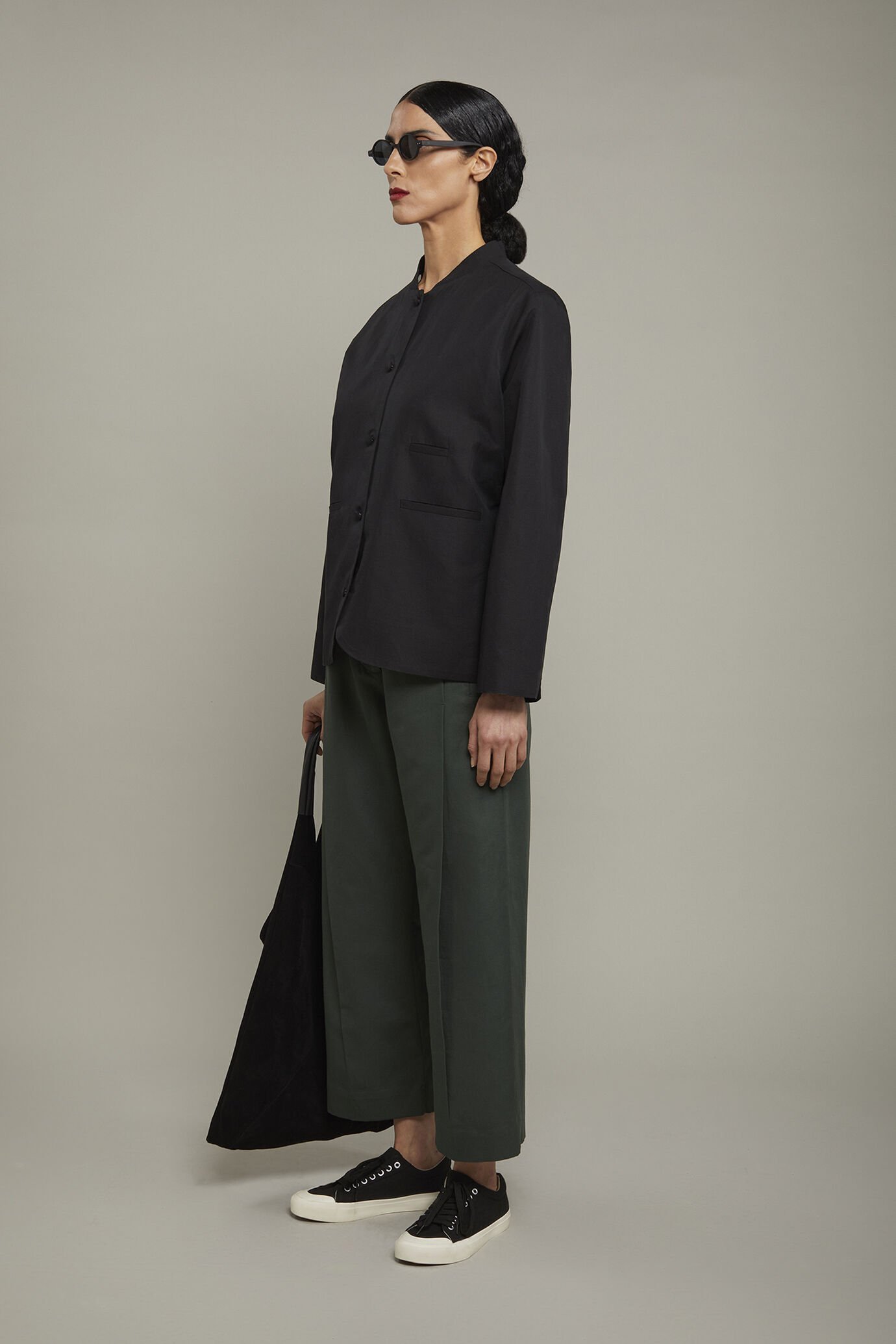Veste femme à col mao en mélange de lin et coton coupe régulière image number 1