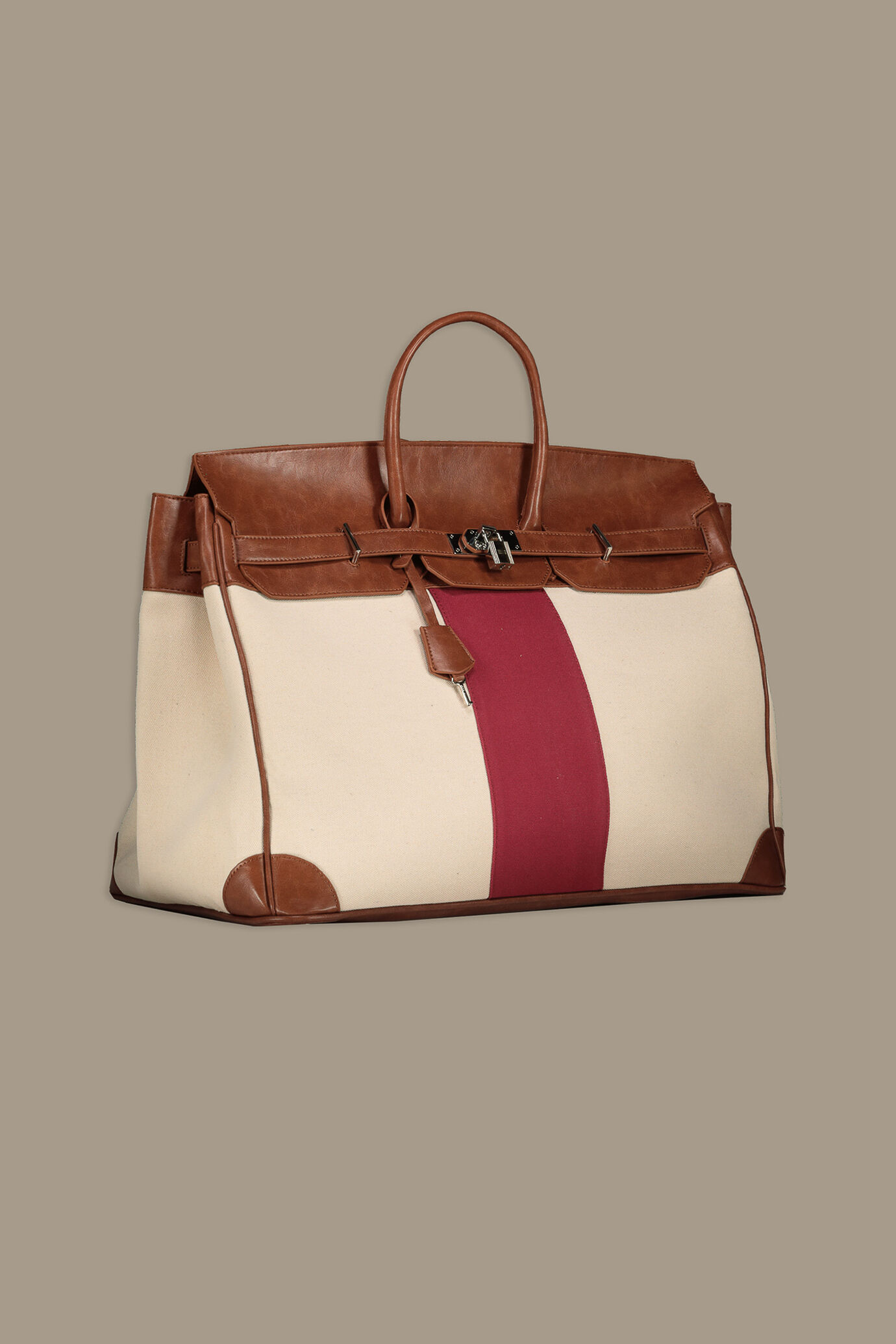 100%cotton and synthetic leather travel bag image number 1