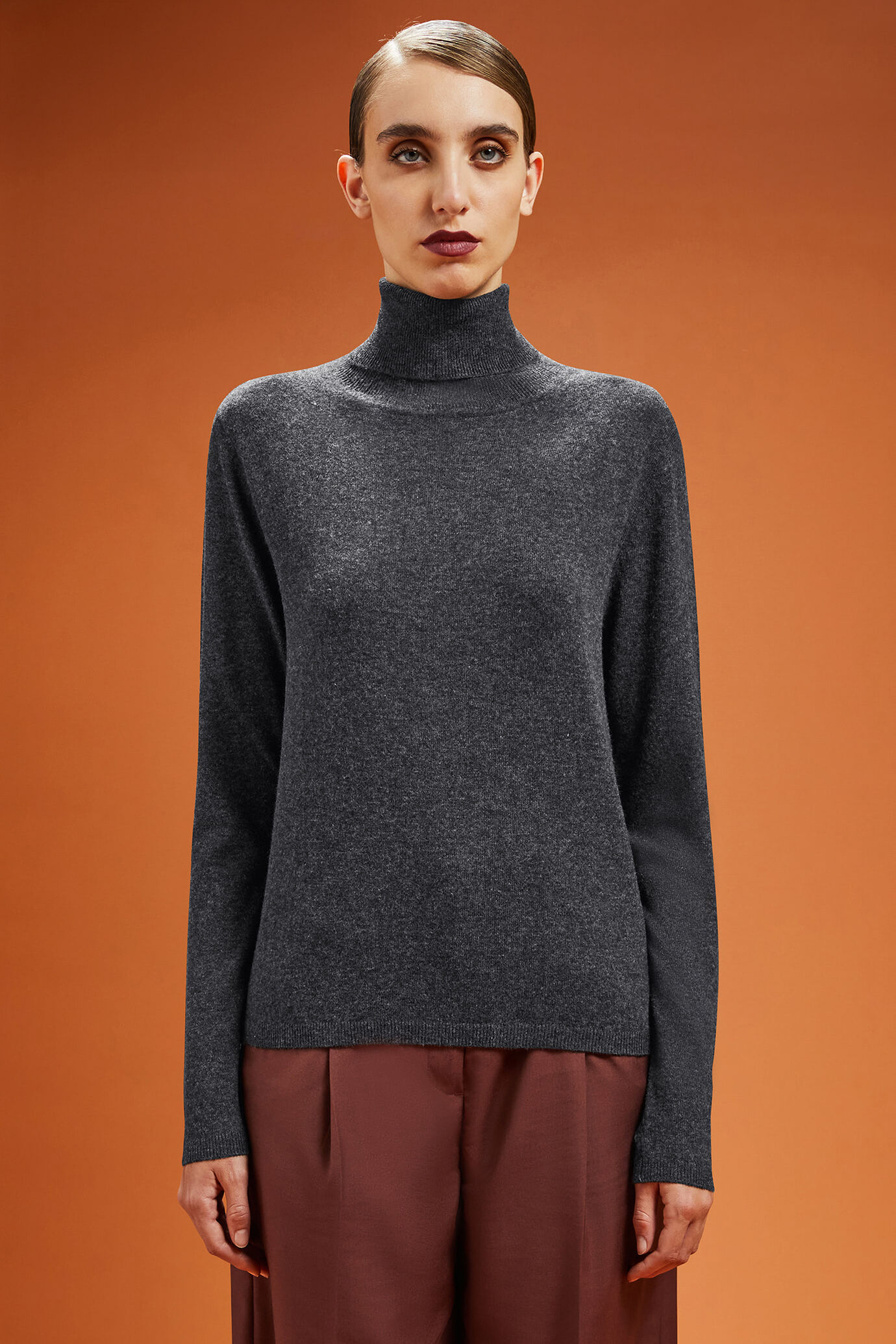 Maglia donna collo alto misto lana a cachemire regular fit ...