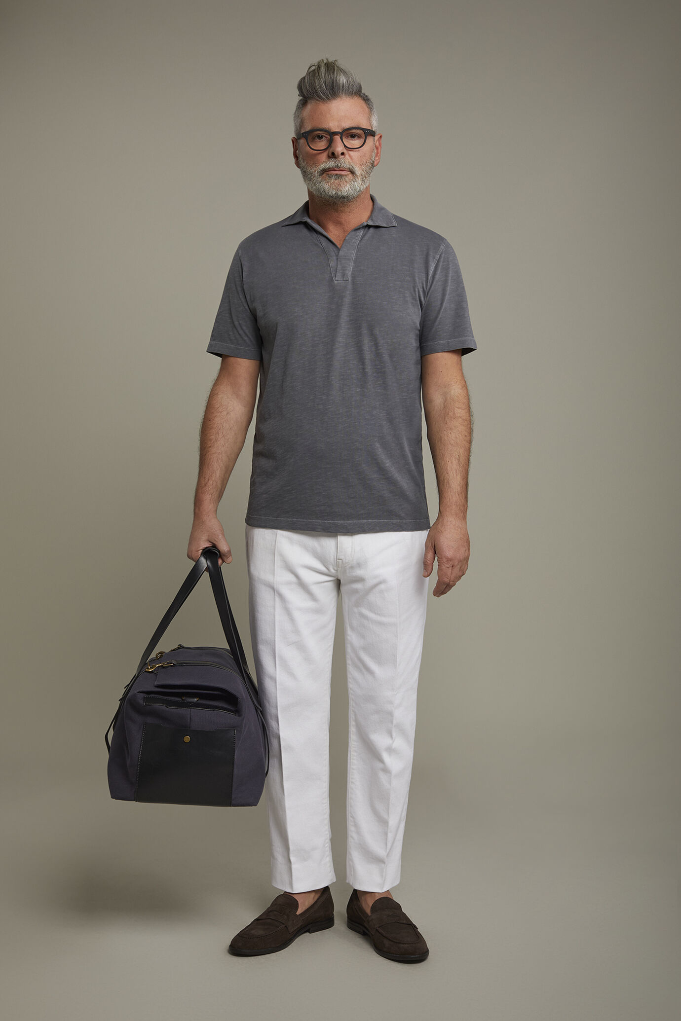 Pantalon homme 5 poches en coton sergé stretch coupe régulière