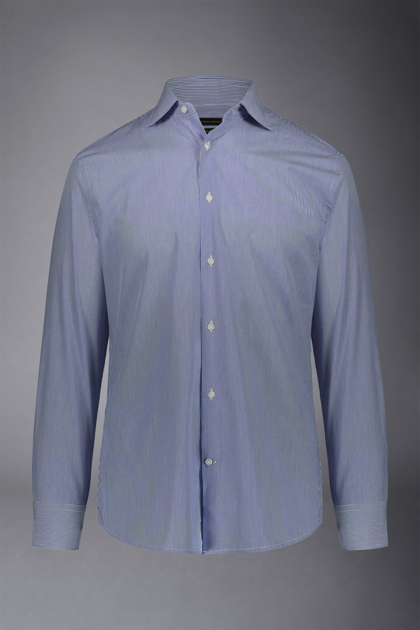 Men's classic slim fit French collar shirt with narrow stripe pattern image number 4