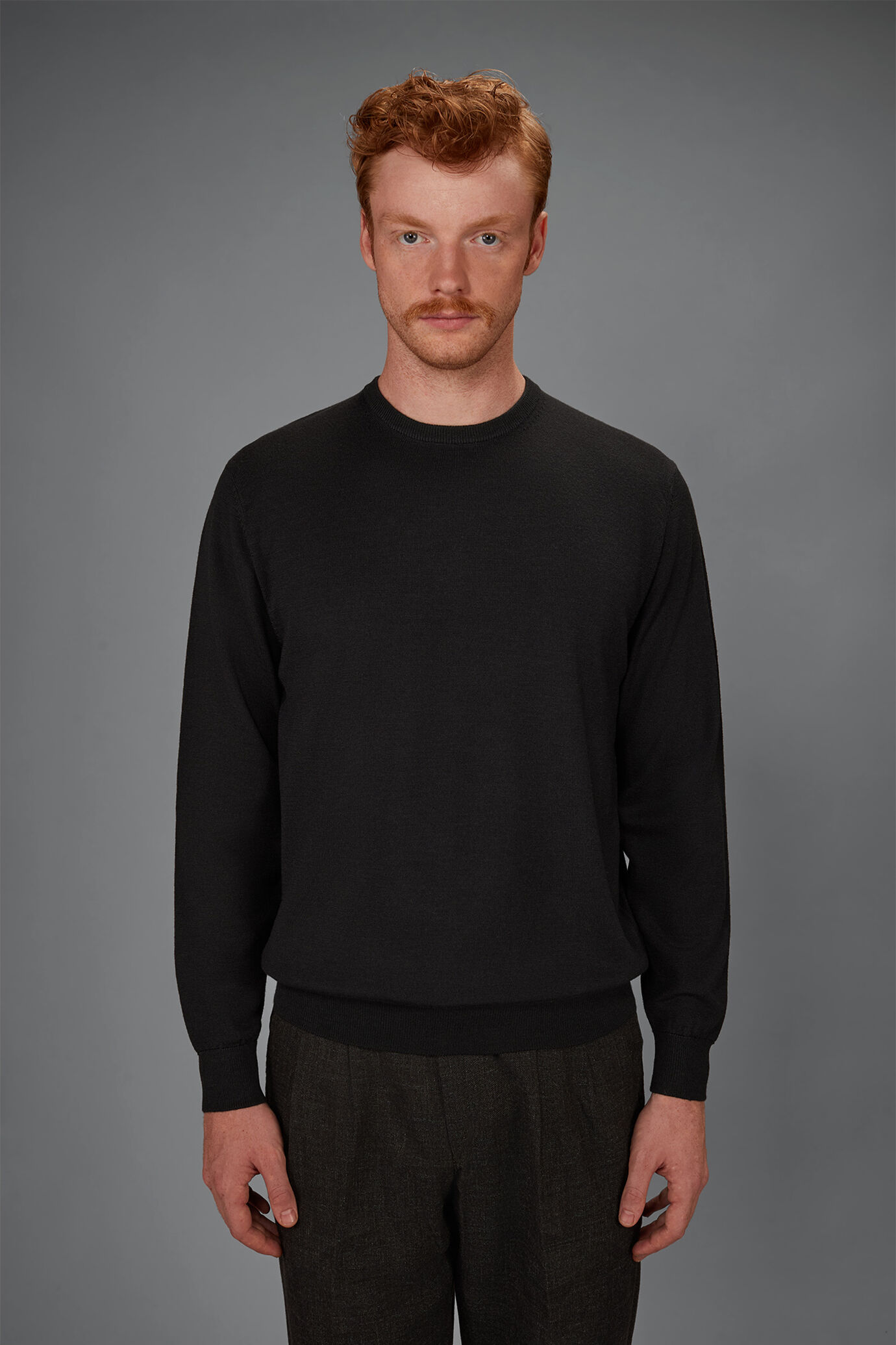 Herren-Rundhalspullover aus 100 % extrafeine Merinowolle in normaler Passform image number 1