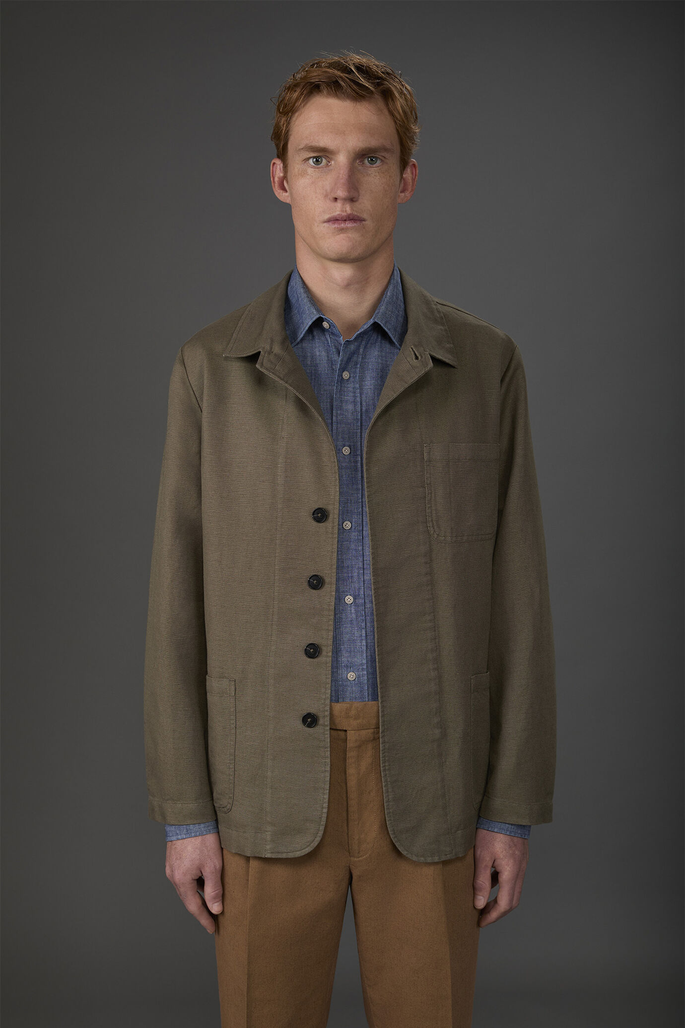 Veste chemise à poches plaquées, en lin et coton lavé