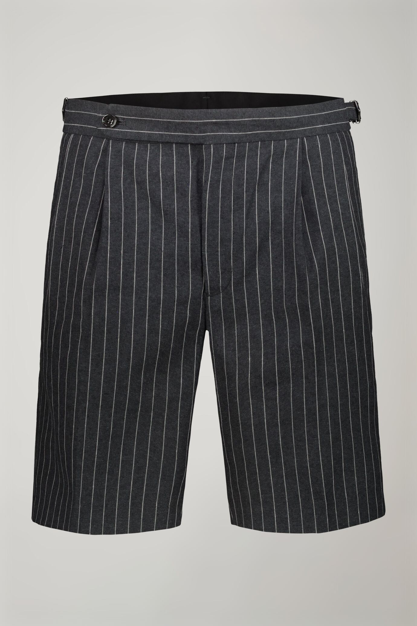 Men's double pinces bermuda in linen and cotton with pinstripe design regular fit image number 5
