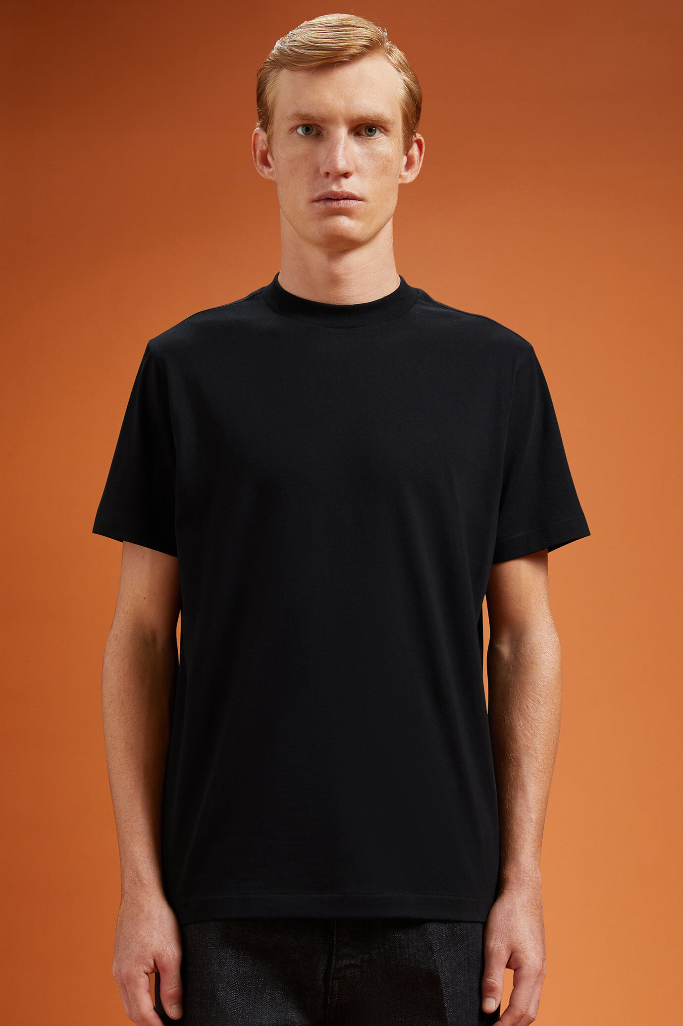 Men's 100% cotton high neck T-shirt with short sleeves in a