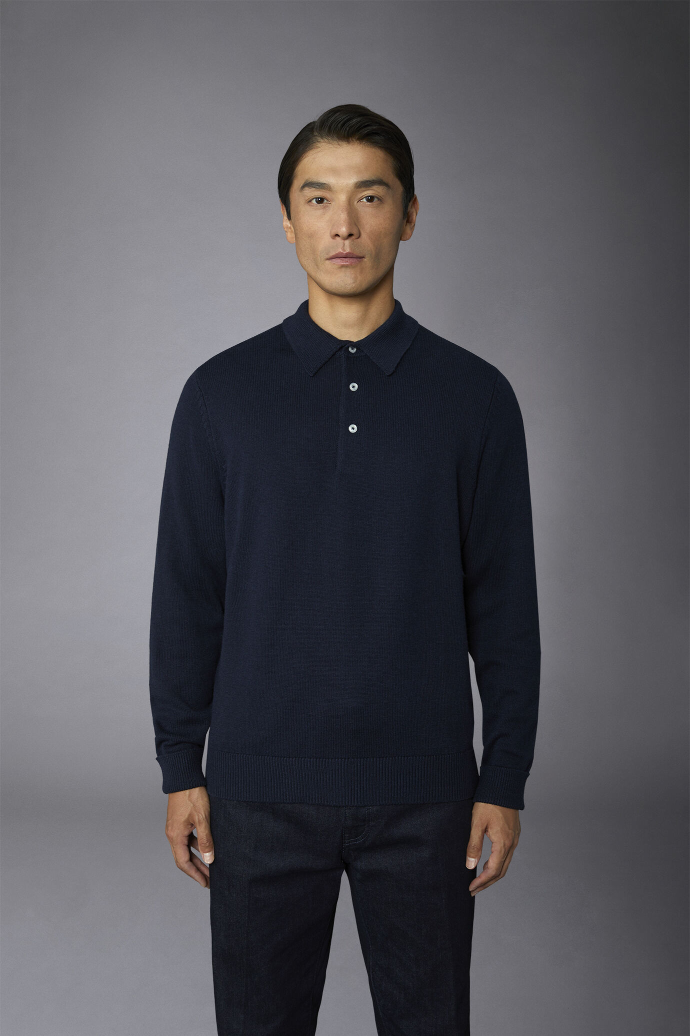 Polo in maglia uomo manica lunga in lana e cotone regular fit image number 3