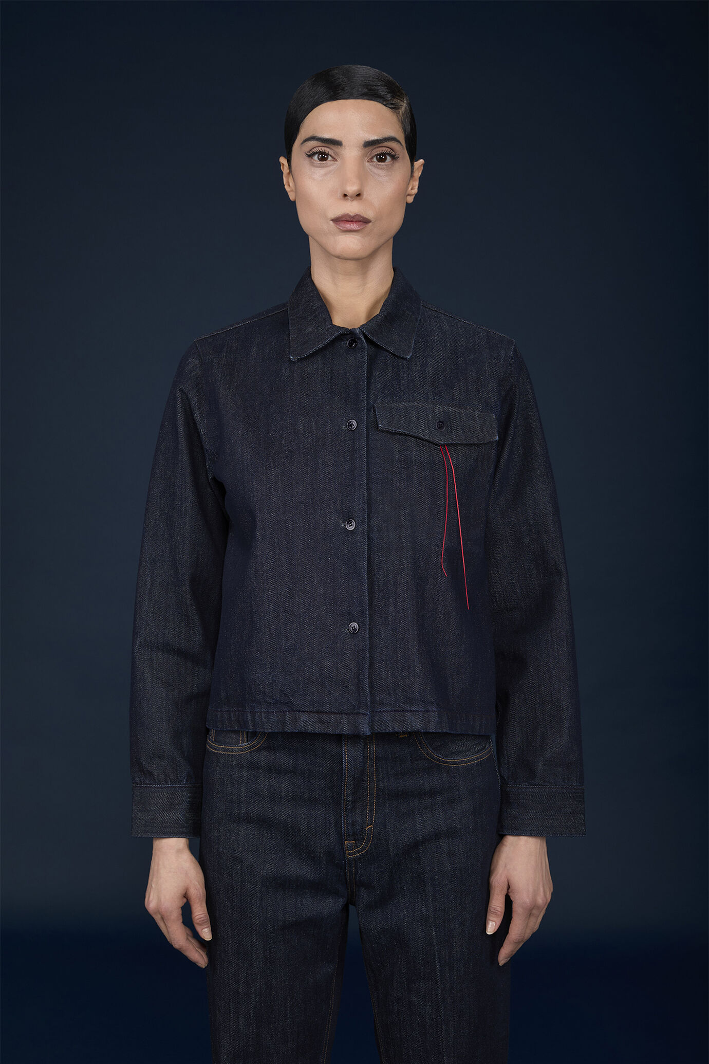 Veste denim pour femme coupe boxy image number 1