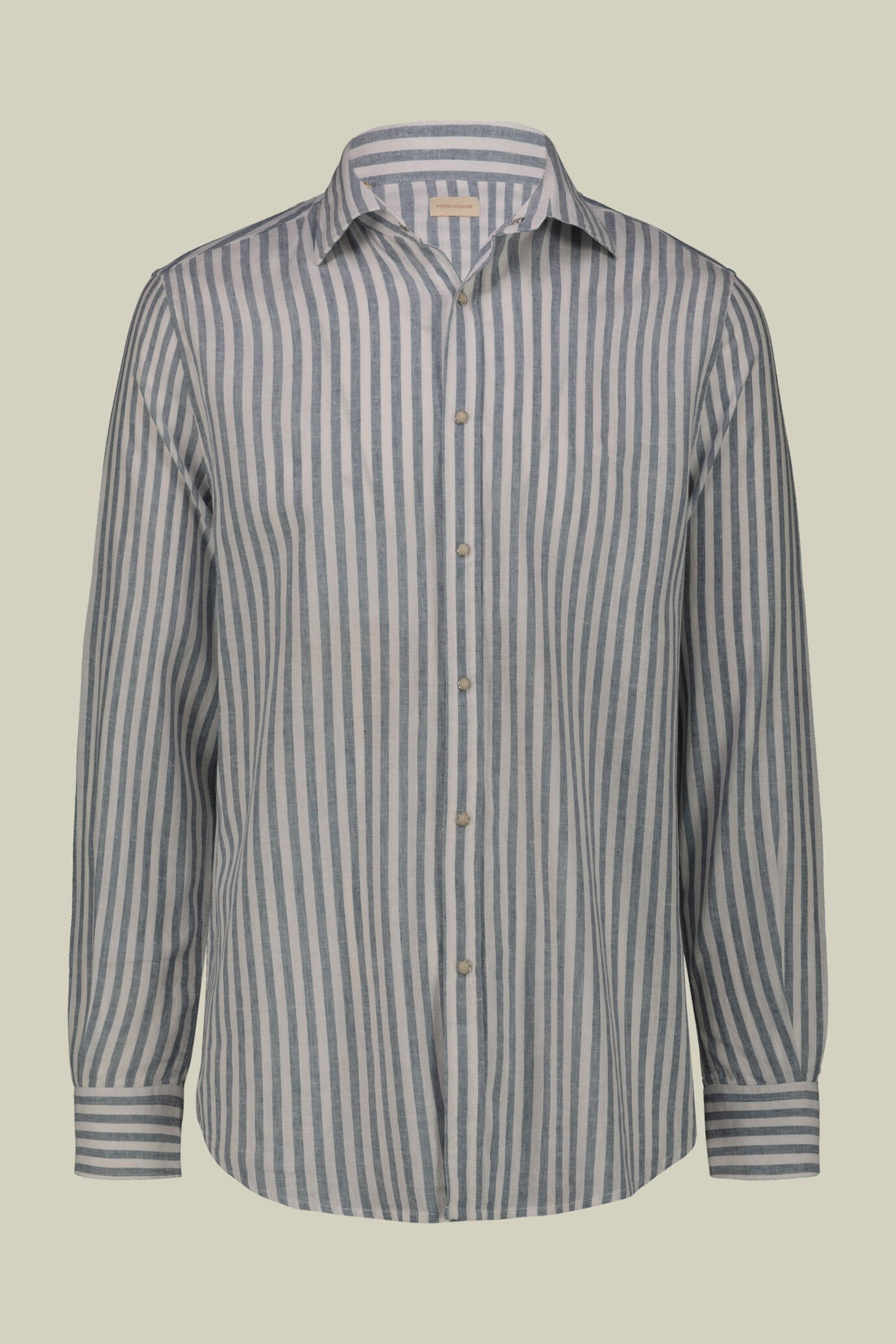 Camicia uomo casual collo francese tessuto in lino e cotone lavato rigato