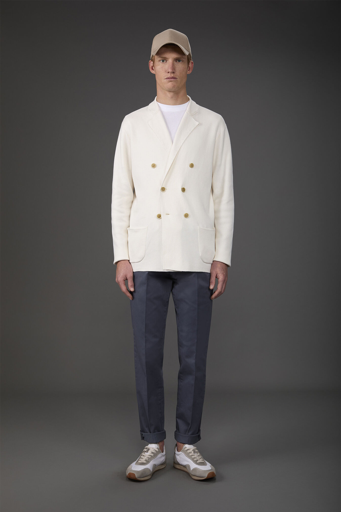 Cardigan uomo doppiopetto con tasche a toppa, punto milano 100% cotone image number 1