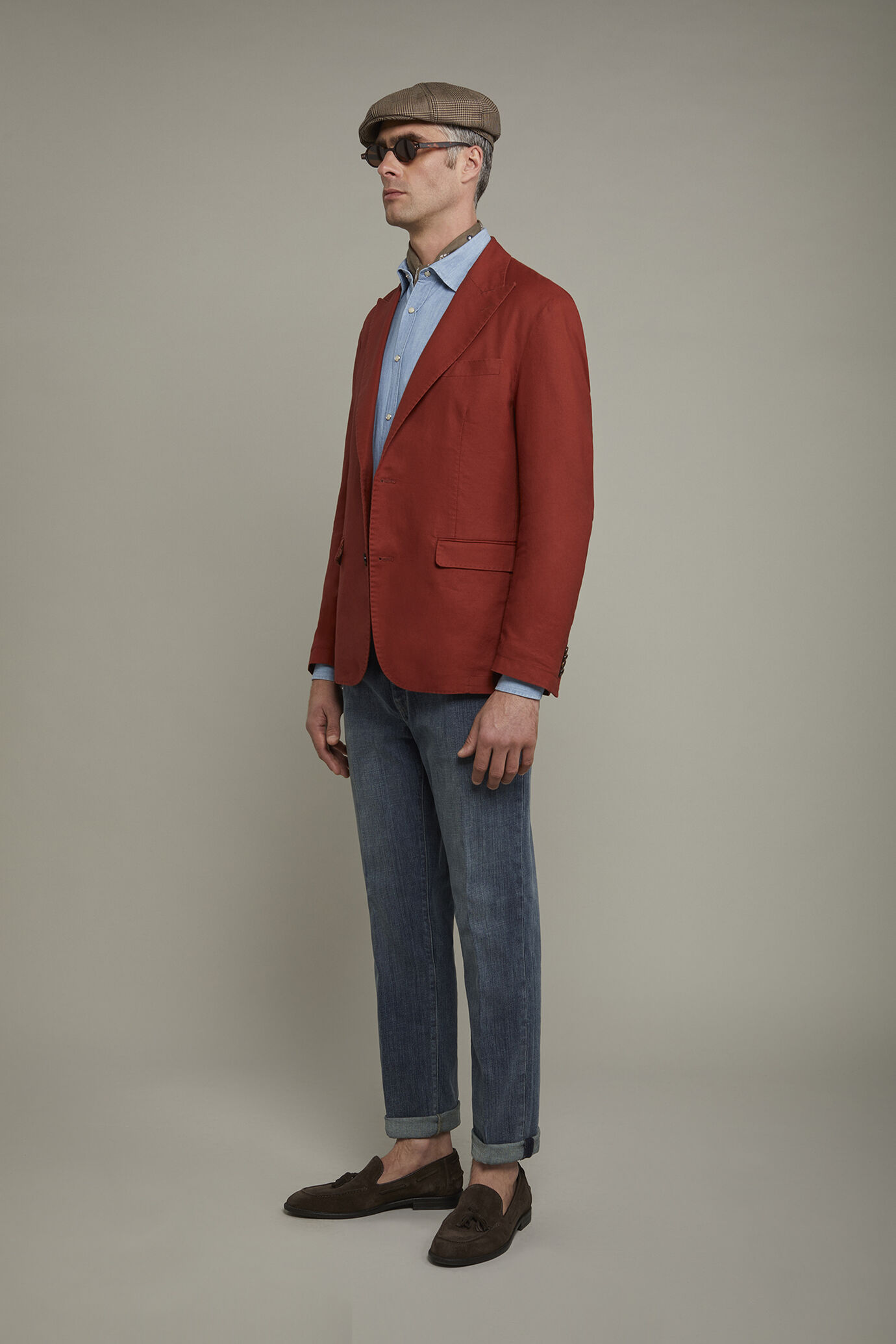 Giacca uomo tessuto lino e cotone sfoderata monopetto con rever a lancia regular fit image number 1