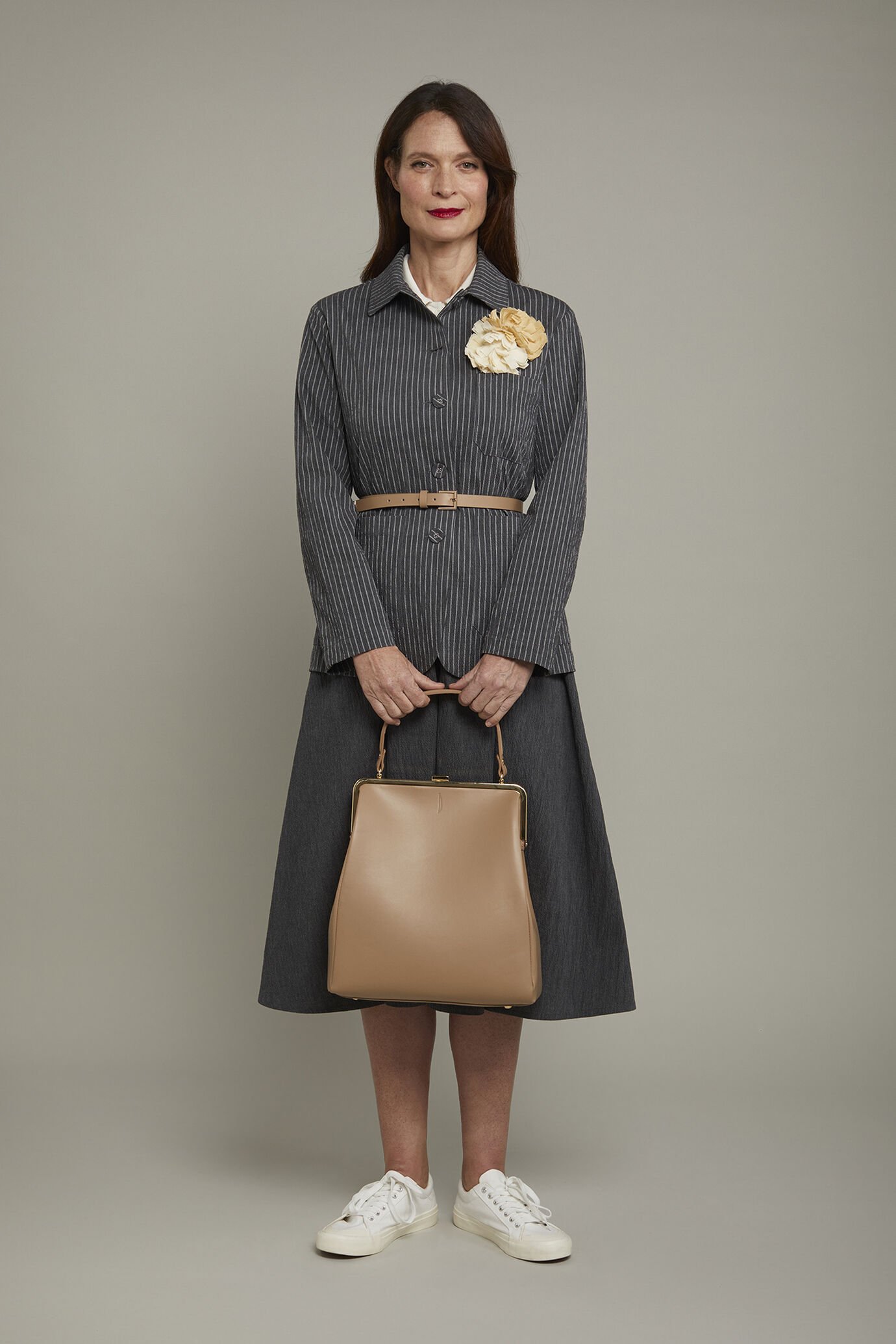 Giacca donna gessata in cotone stretch regular fit