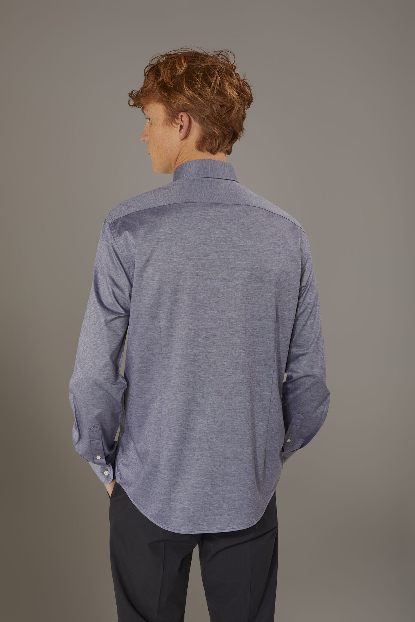 Classic washed shirt with French collar comfort fit jersey fabric image number 2